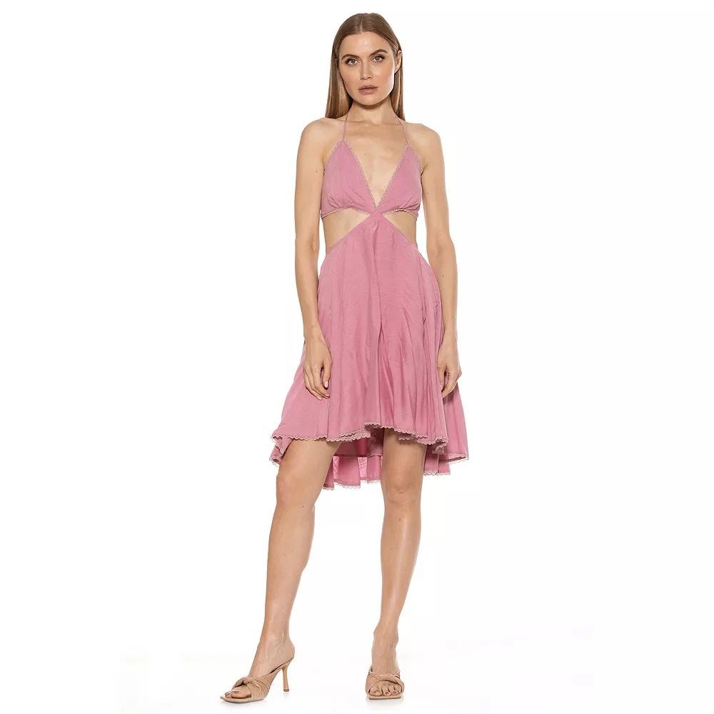 Women's ALEXIA ADMOR Ali Lace Trim Halter Cutout Fit And Flare Dress,  Product Image