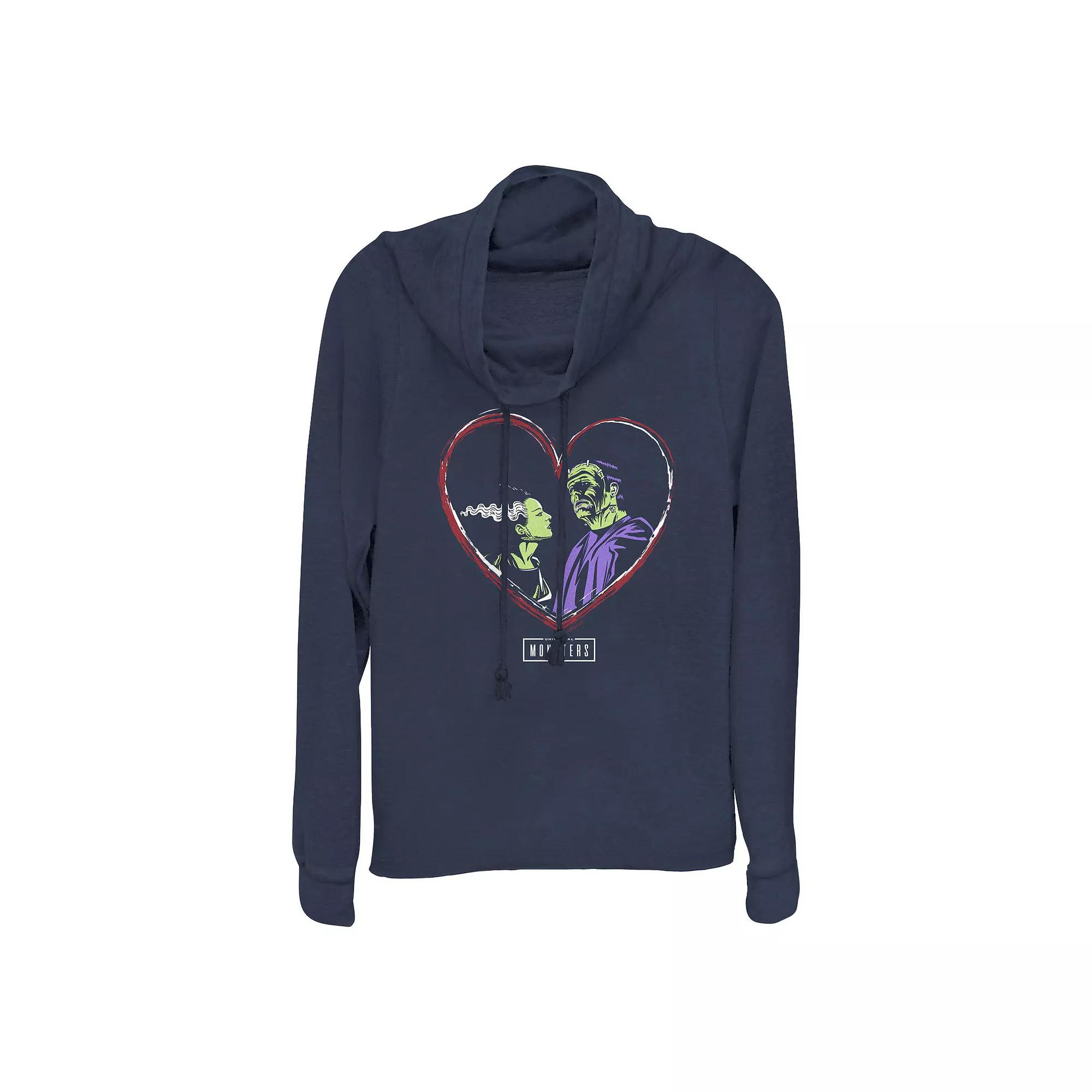 Women's Universal Monsters Love Cowlneck Graphic Lightweight Long Sleeve, Size: XS, Blue Product Image