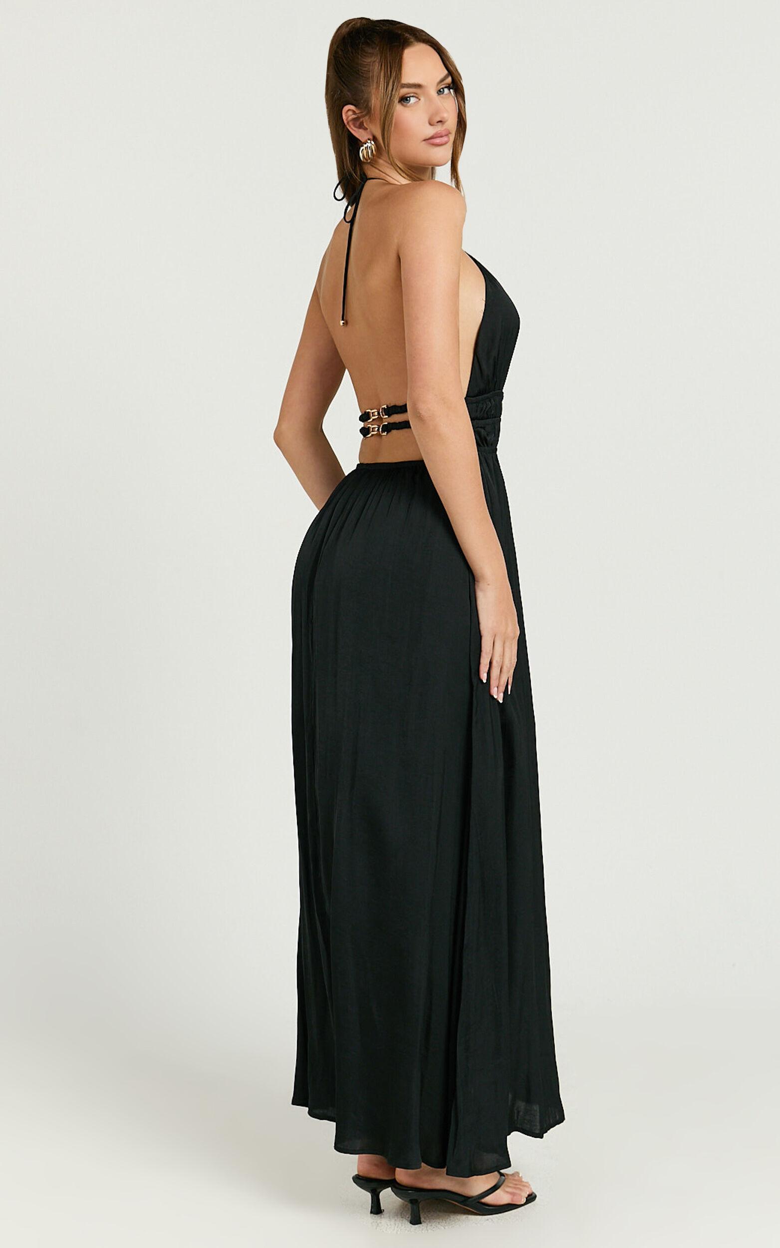 Denisa Maxi Dress - Open Back Halter Dress in Black Product Image