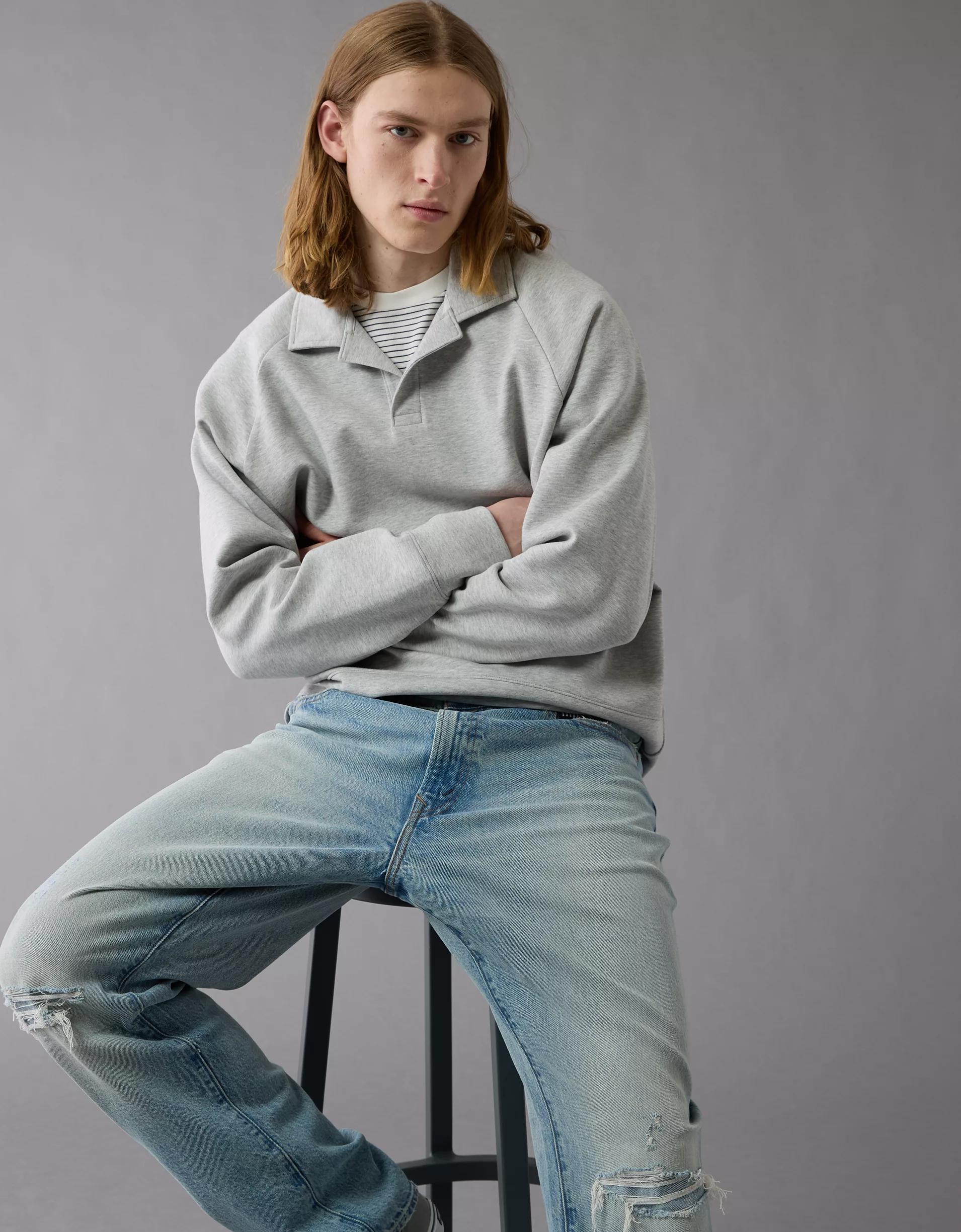 AE 24/7 Long-Sleeve Rugby Polo Sweatshirt Product Image