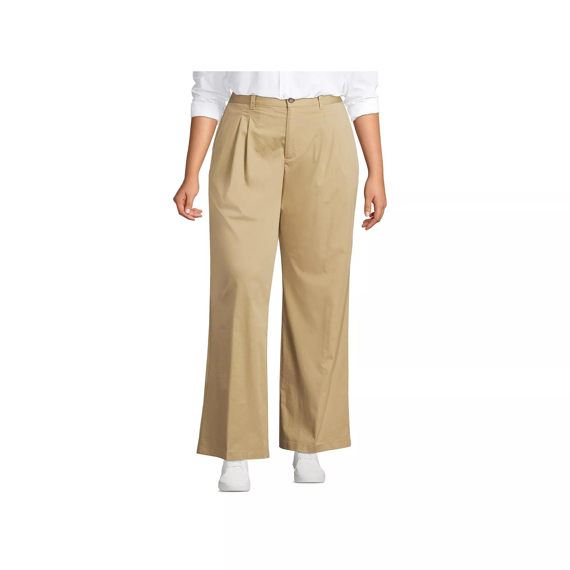 Plus Size Lands' End High Rise Crisp Poplin Chino Wide Leg Pants, Women's, Size: 24 W, Desert Product Image