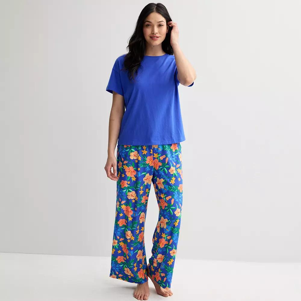 Women's Sonoma Goods For Life® 2-pc. Mom's Day Pajama Top & Pajama Bottoms Set, Size: XS, Blue Floral Product Image