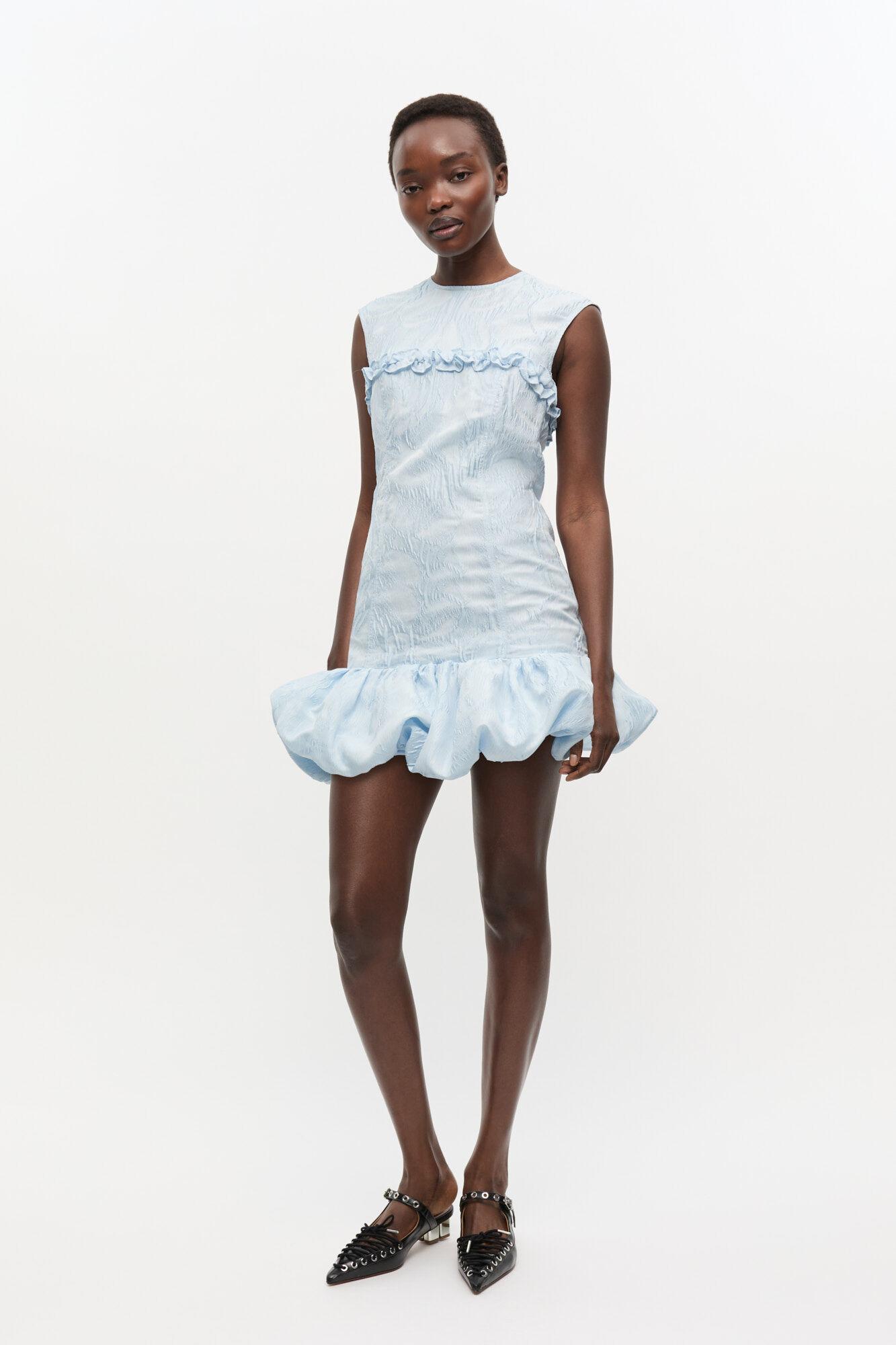 Blue Textured Cloque Corset Mini Dress Product Image