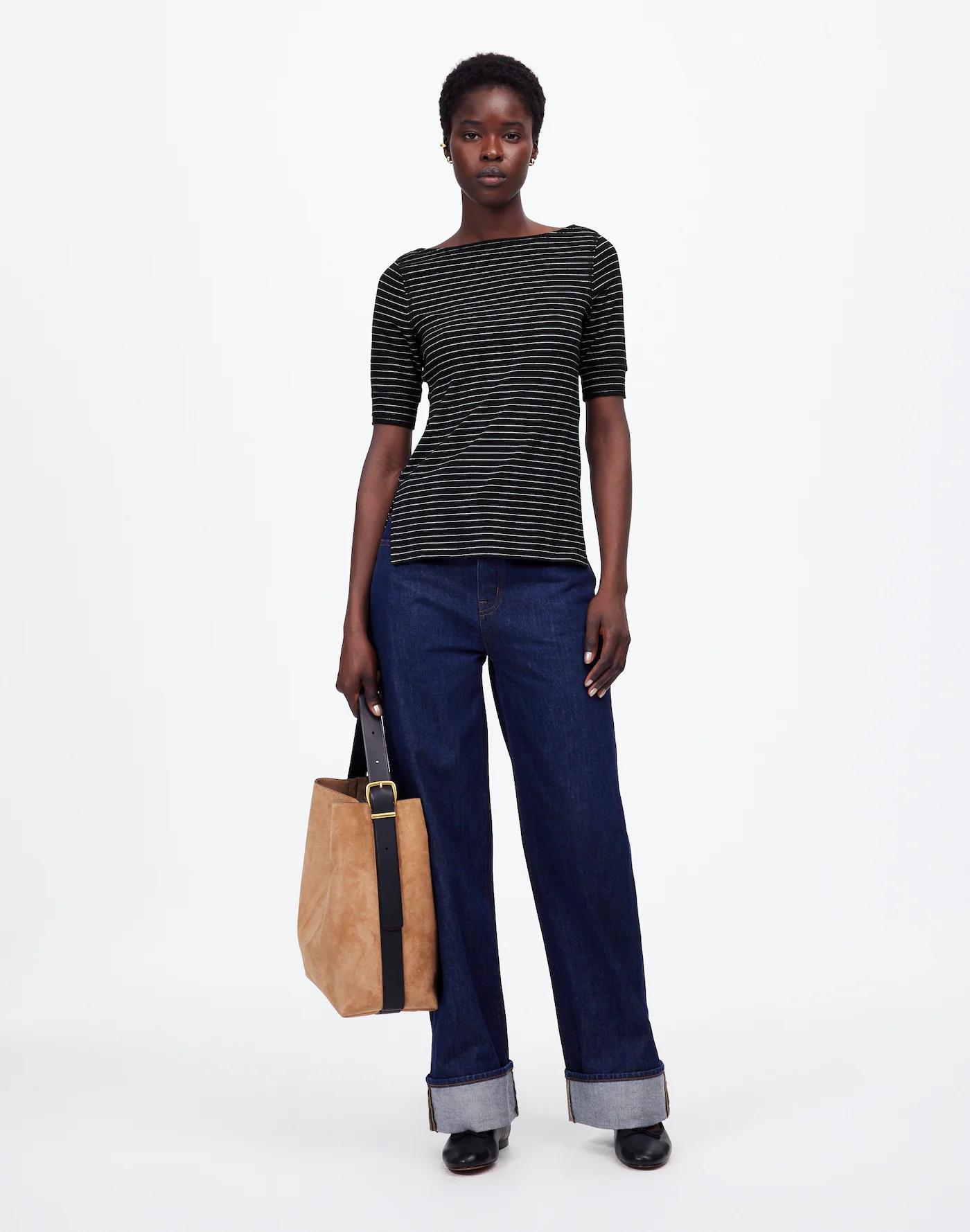 Ribbed Boatneck Tee in Stripe Product Image