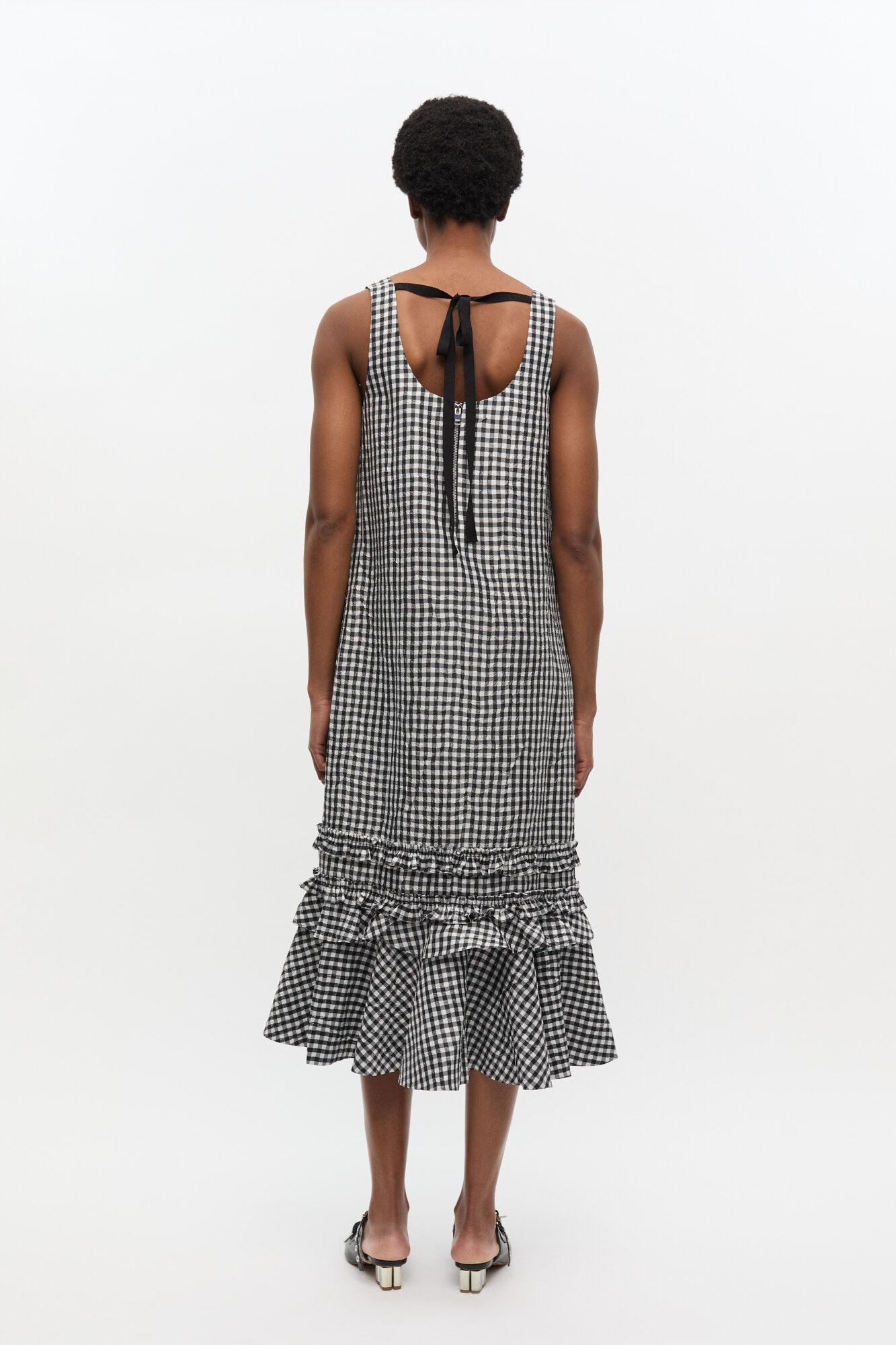 Crinkled Check Long Dress Product Image