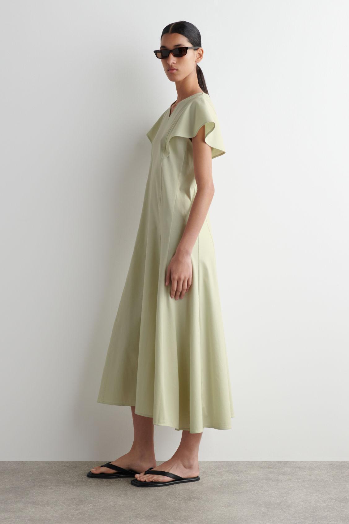 PETAL-SLEEVE COTTON MIDI DRESS Product Image