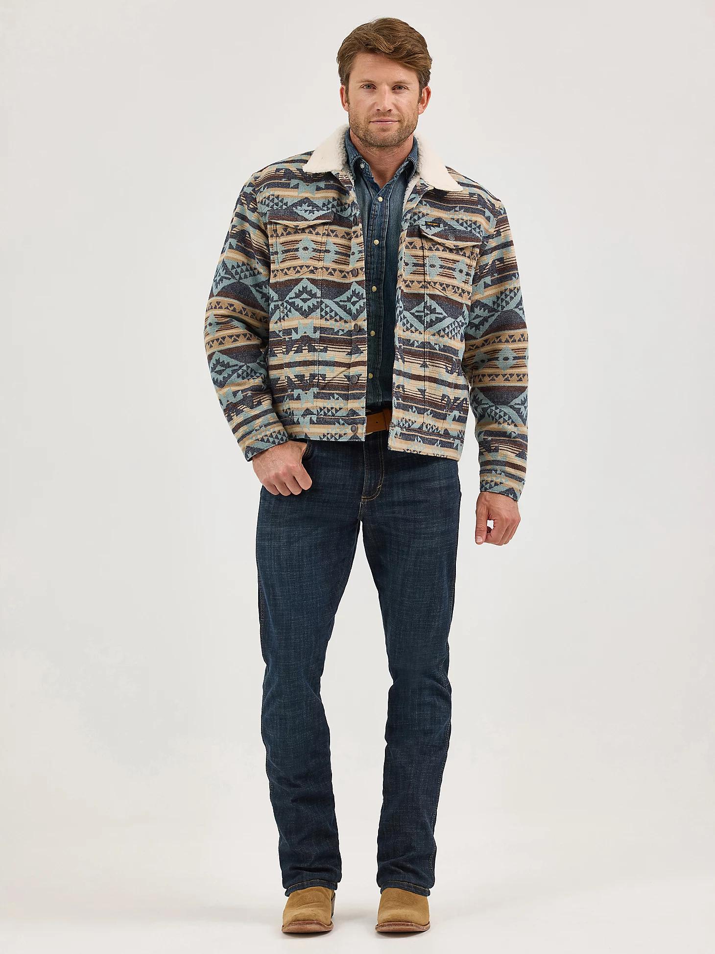 Men's Wrangler® Sherpa Lined Jacquard Print Jacket in Dark Sapphire Product Image