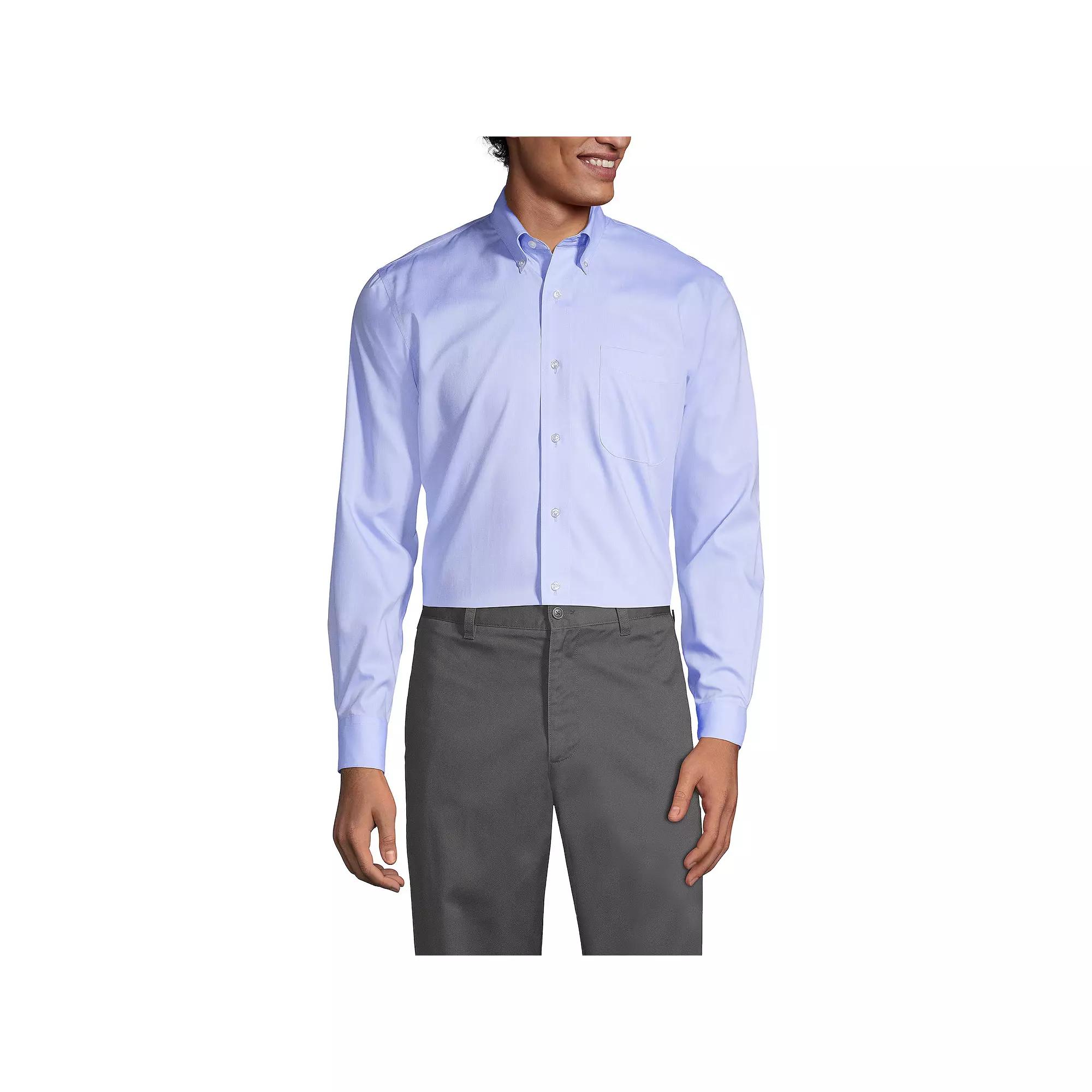 Men's Lands' End School Uniform Long Sleeve No-Iron Pinpoint Dress Shirt,  Product Image