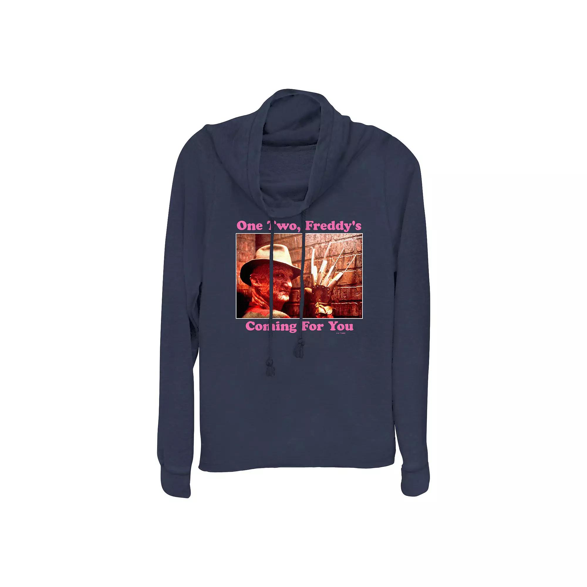 Plus Size A Nightmare On Elm Street Freddy's Coming For You Cowlneck Graphic Lightweight Long Sleeve, Women's, Size: 3XL, Blue Product Image