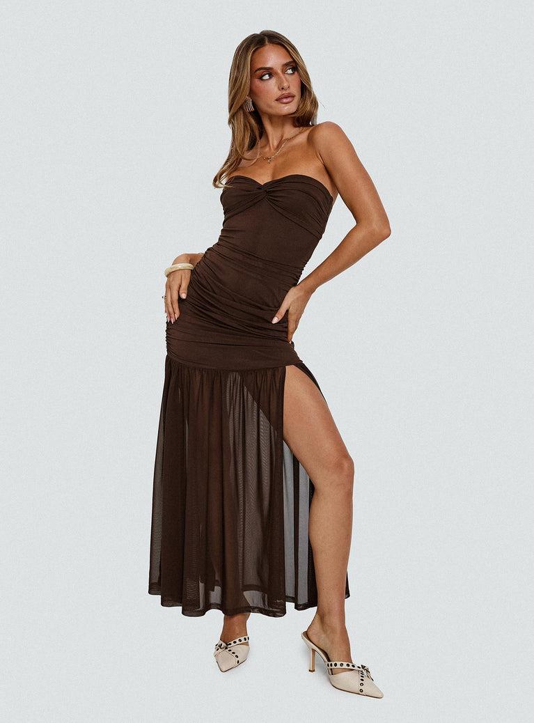 Nevena Strapless Maxi Dress Brown Product Image