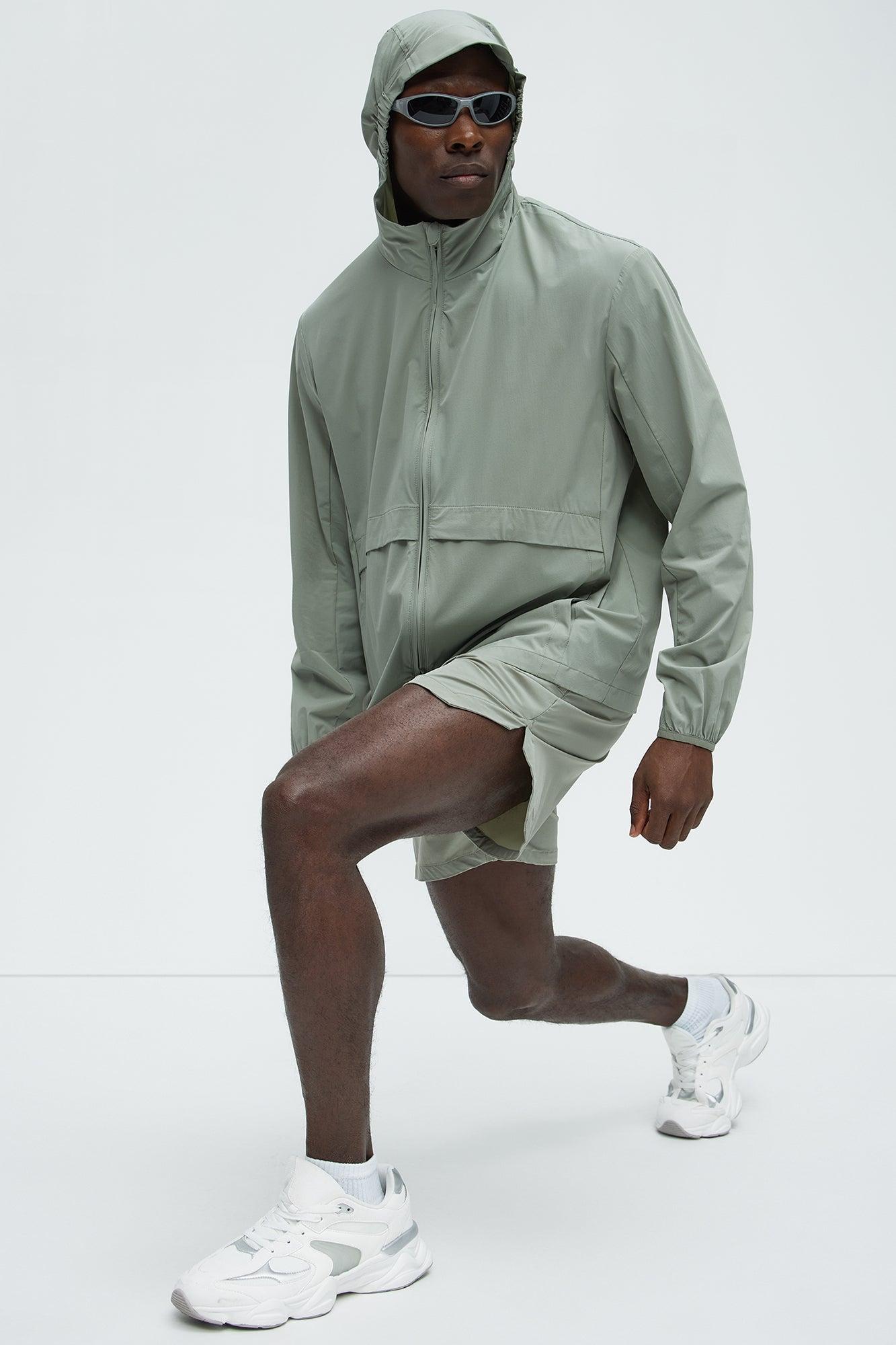 Lightweight Stretch Hooded Running Windbreaker Jacket - Sage Product Image