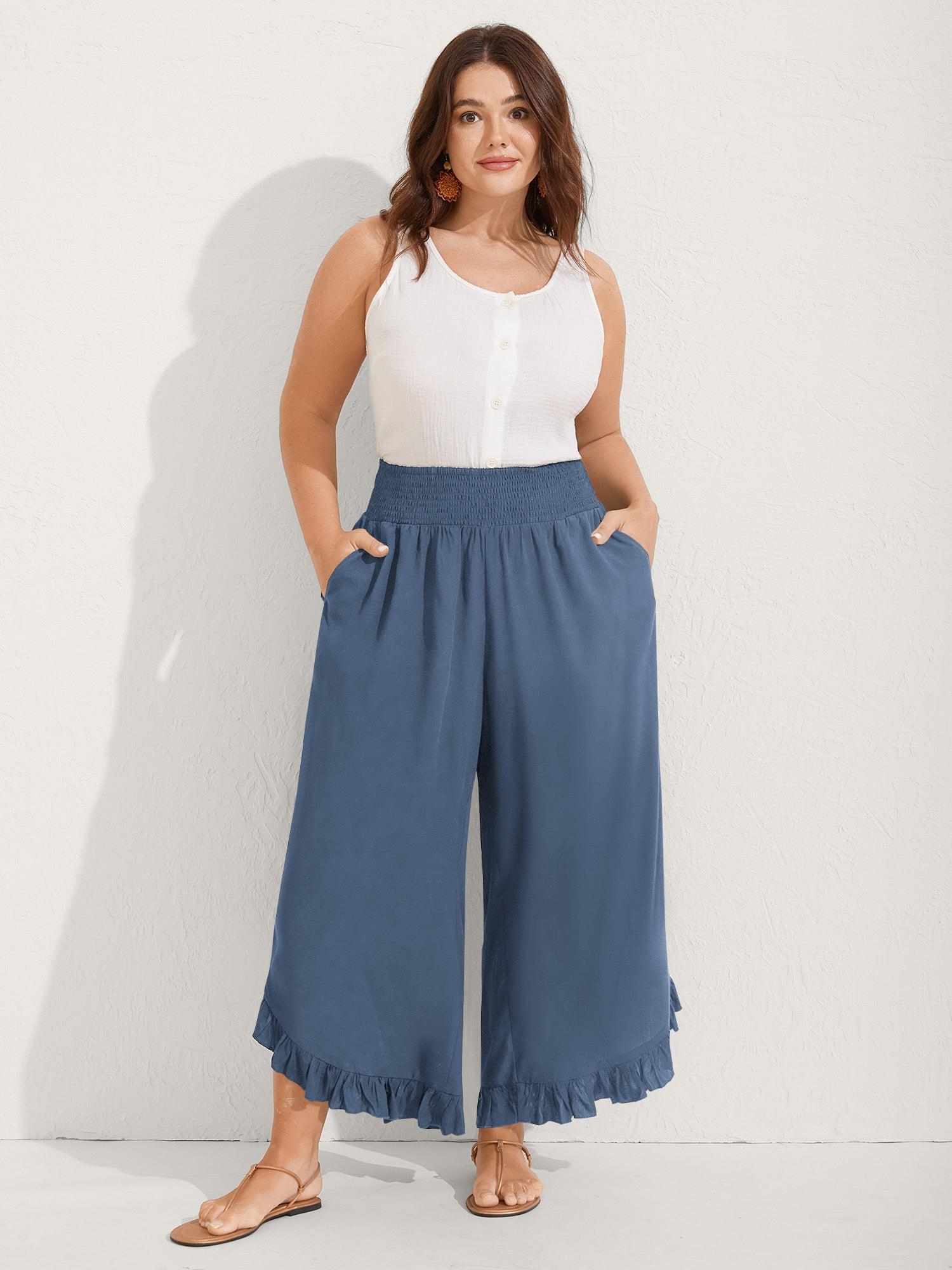 Ruffled Curvy Hem Wide-Leg Pants Female Product Image