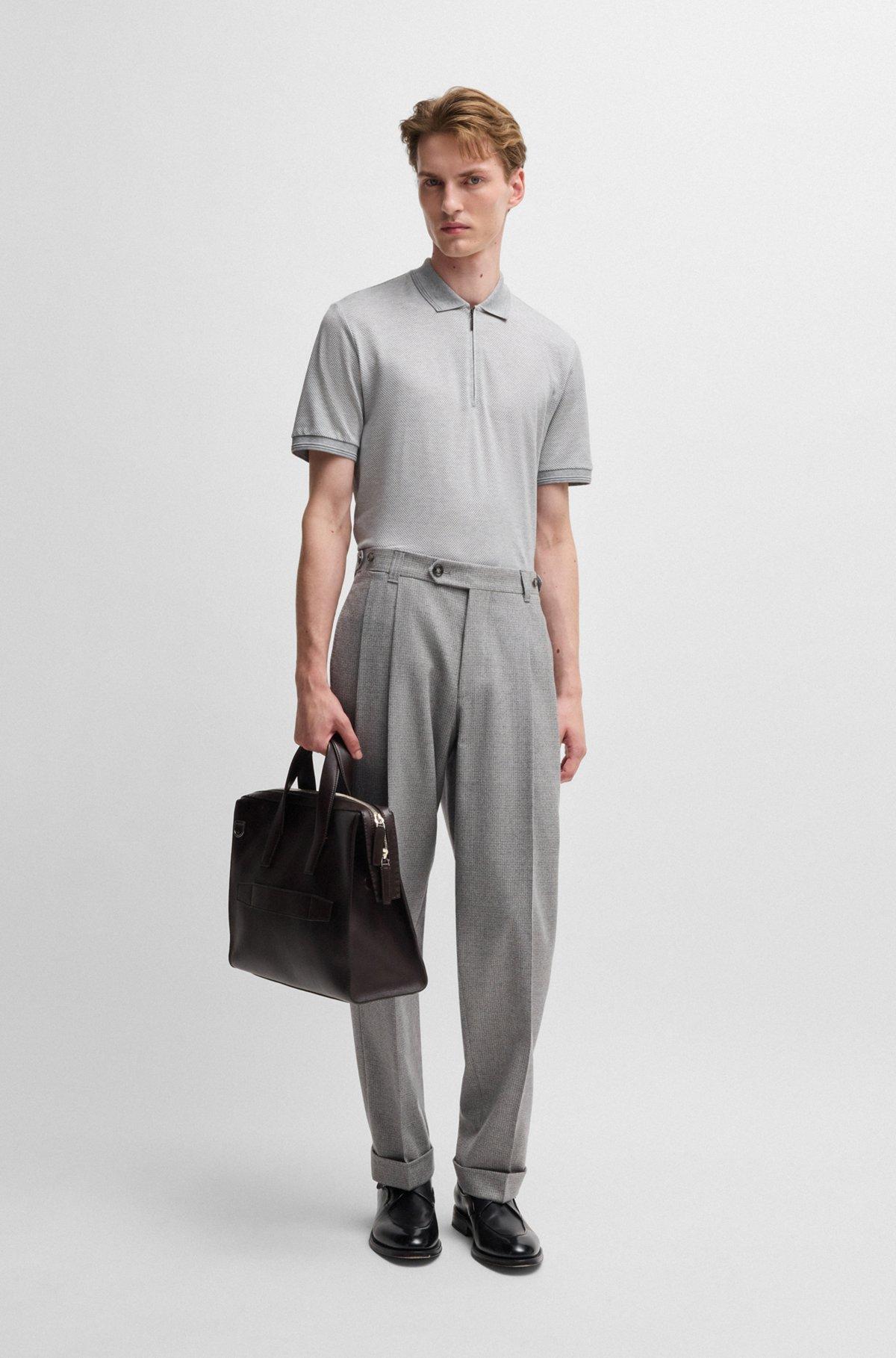 Zip-neck polo shirt in cotton and silk Product Image