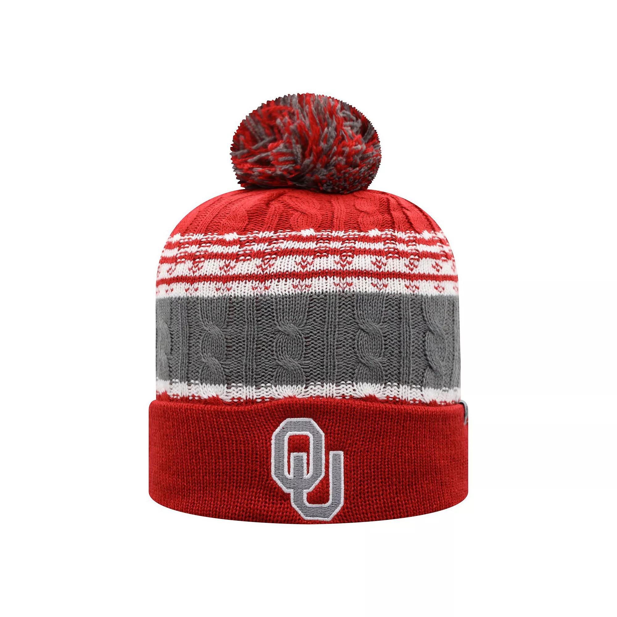 Men's Top of the World Crimson Oklahoma Sooners Altitude Cuffed Knit Hat with Pom, Red Product Image
