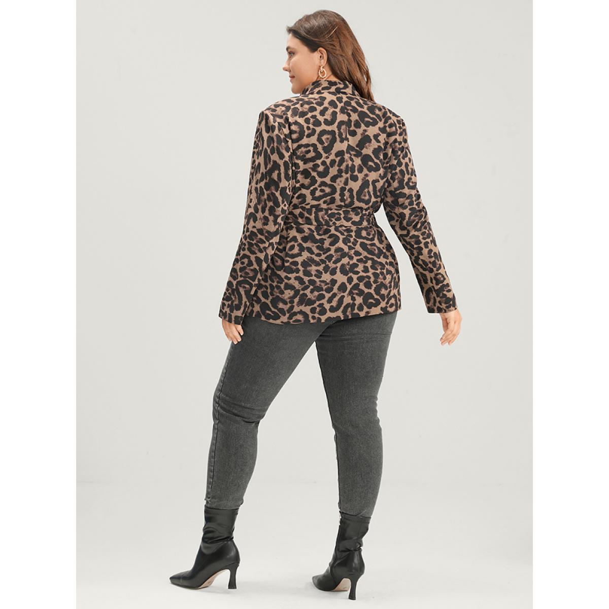 Plus Size Leopard Suit Collar Pocket Belted Blazer Leopard Women Going out Leopard Belted Sleeve Long Sleeve Suit Collar 12/L Pocket Belt Glamour Blazers BloomChic Product Image