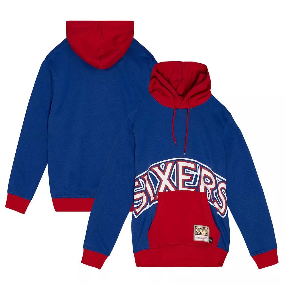 Men's Mitchell & Ness  Royal Philadelphia 76ers Hardwood Classics Big Face 5.0 Pullover Hoodie, Size: Medium, 76r Blue Product Image
