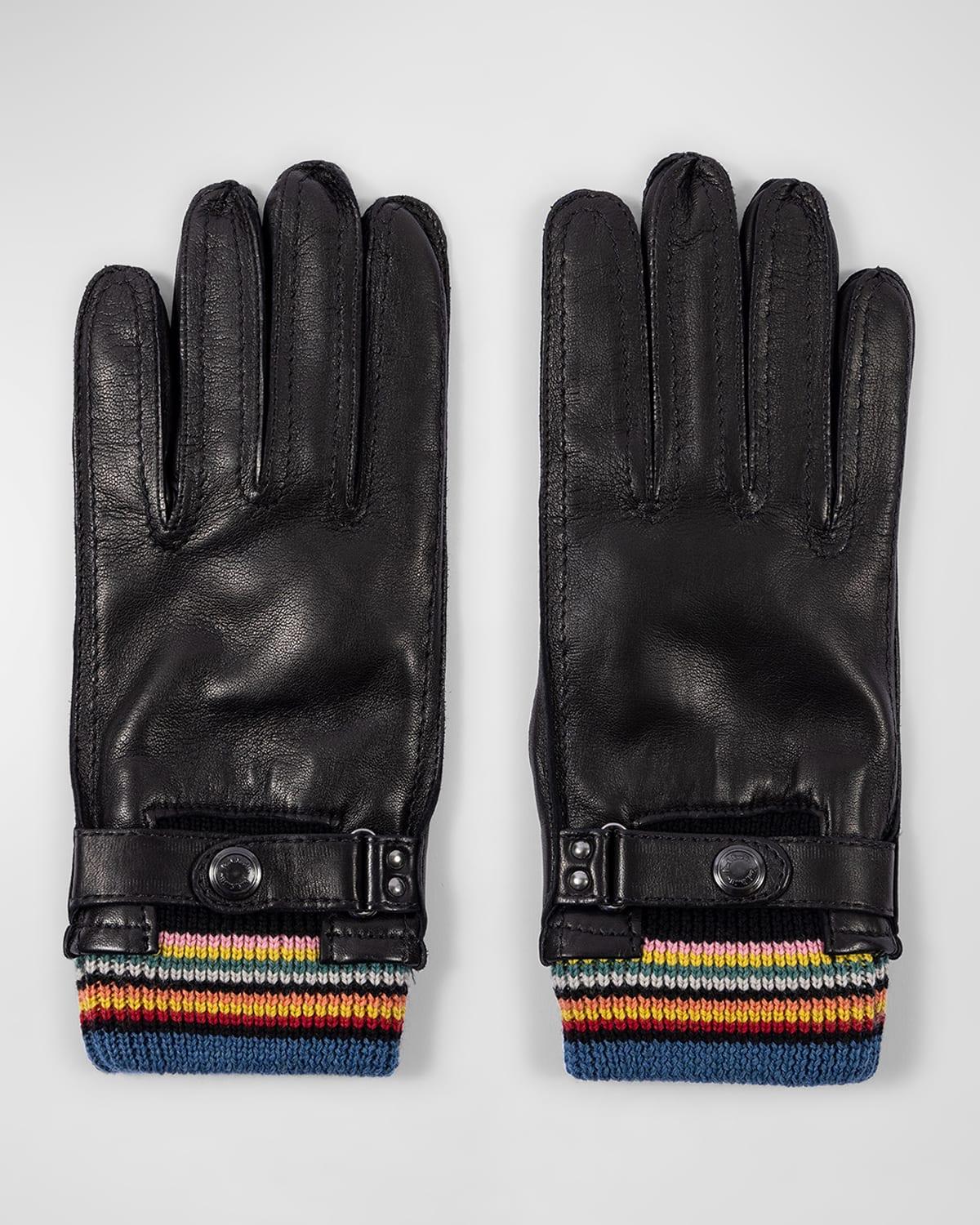 Mens Signature Stripe-Cuff Leather Gloves Product Image