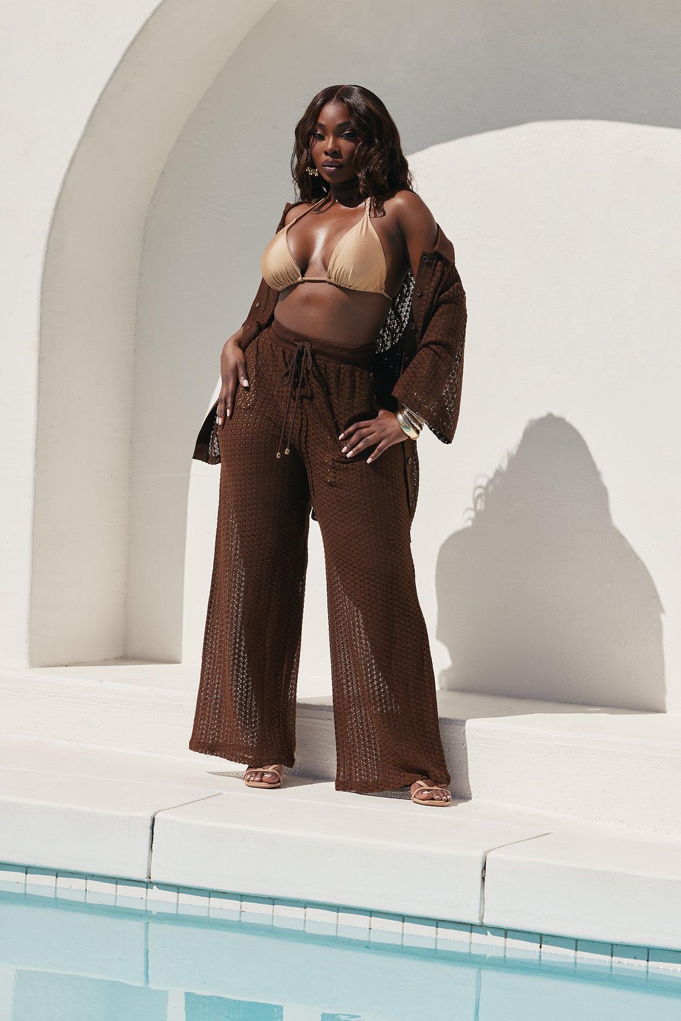 Abby Button Up Swim Cover Up Top - Chocolate Product Image