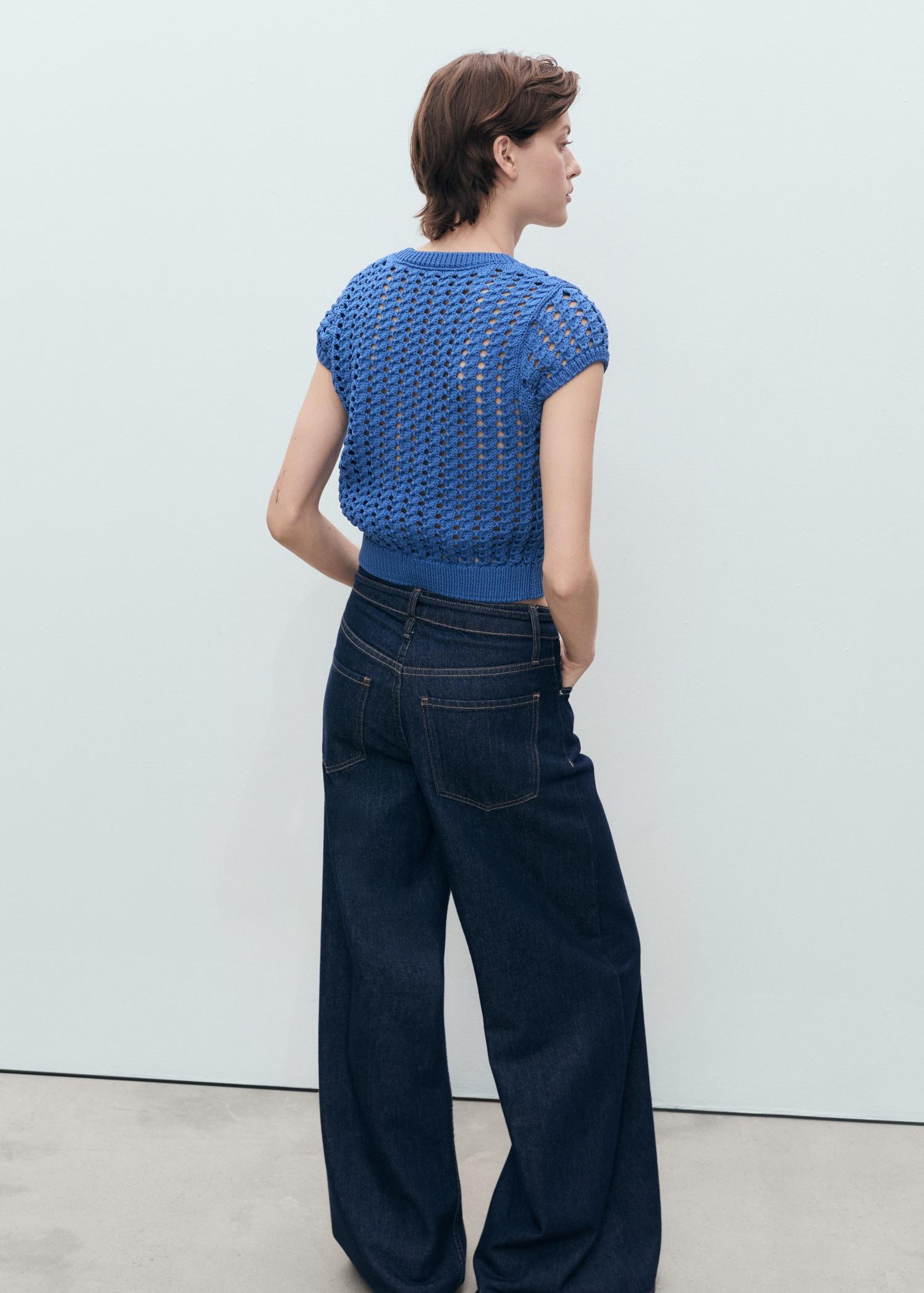 Short-sleeved crochet sweater - Women | MANGO USA Product Image