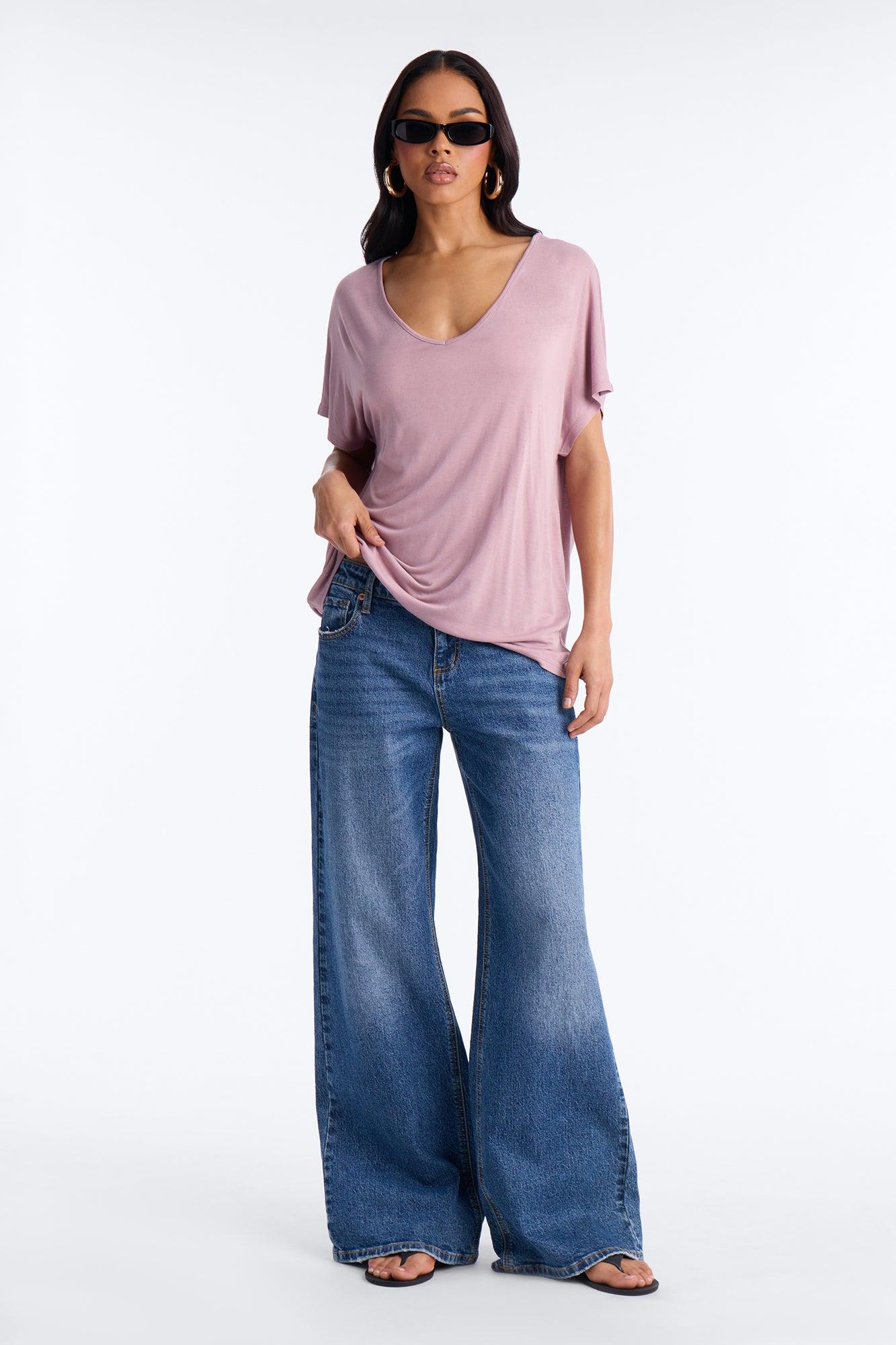 Tasmin Oversized V Neck Tee - Lilac Female Product Image