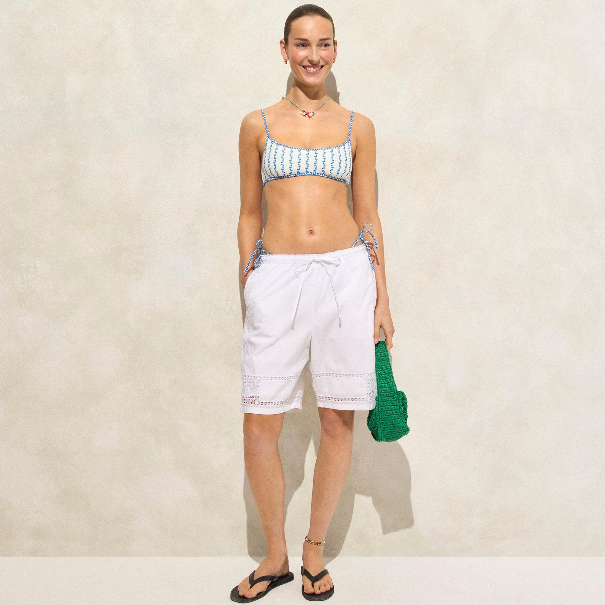 Scoopneck bikini top in floral-stripe print Product Image