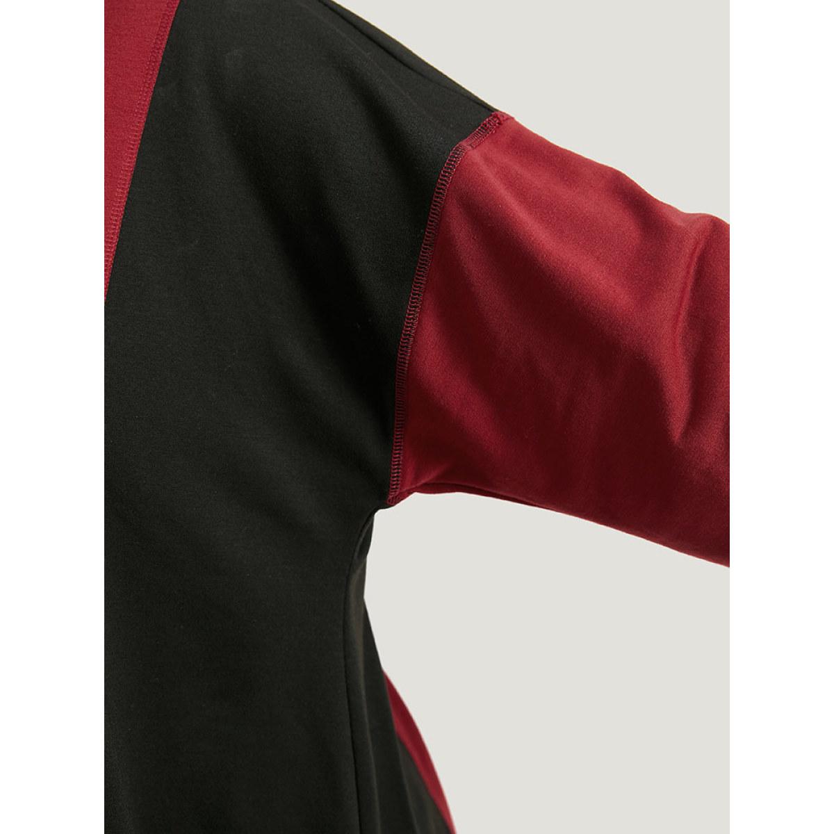 Plus Size Halloween Two Tone Stitch Patchwork Sweatshirt Women Black Casual Elastic cuffs V-neck Festival-Halloween Sweatshirts BloomChic 14-16/1X Product Image