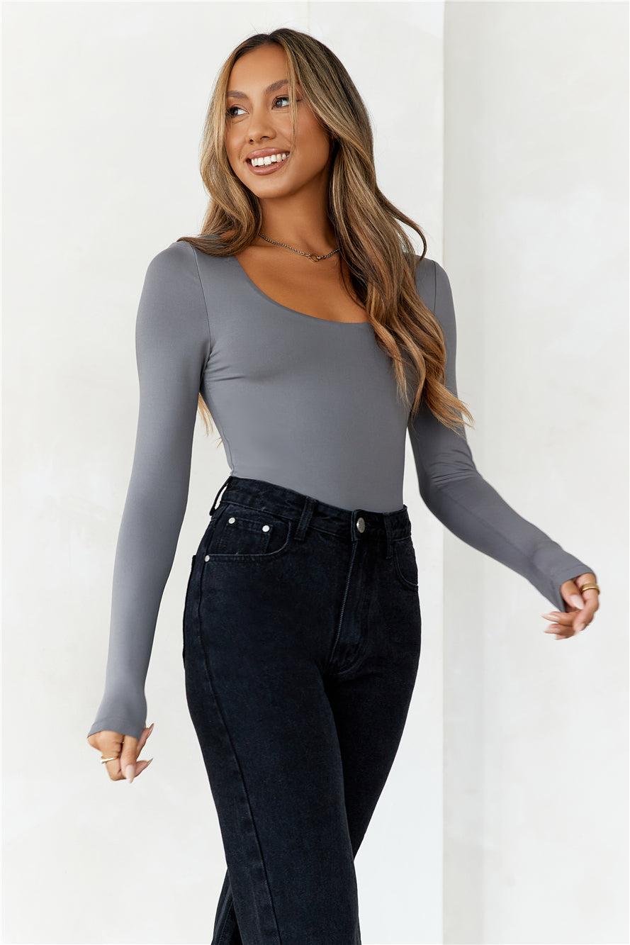 BASE  Second Skin Long Sleeve Bodysuit Charcoal Product Image