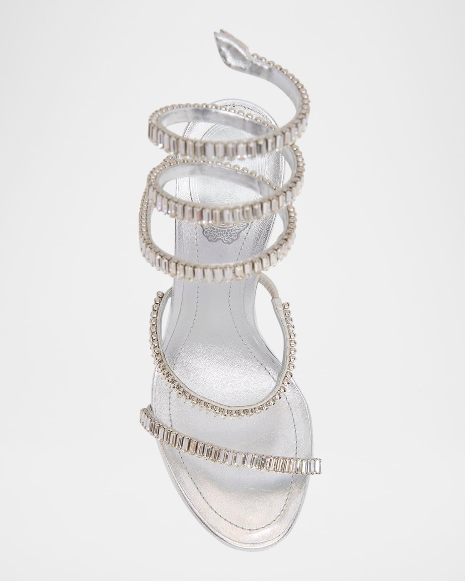 Metallic Leather Strass Snake Ankle Wrap Sandals  Product Image