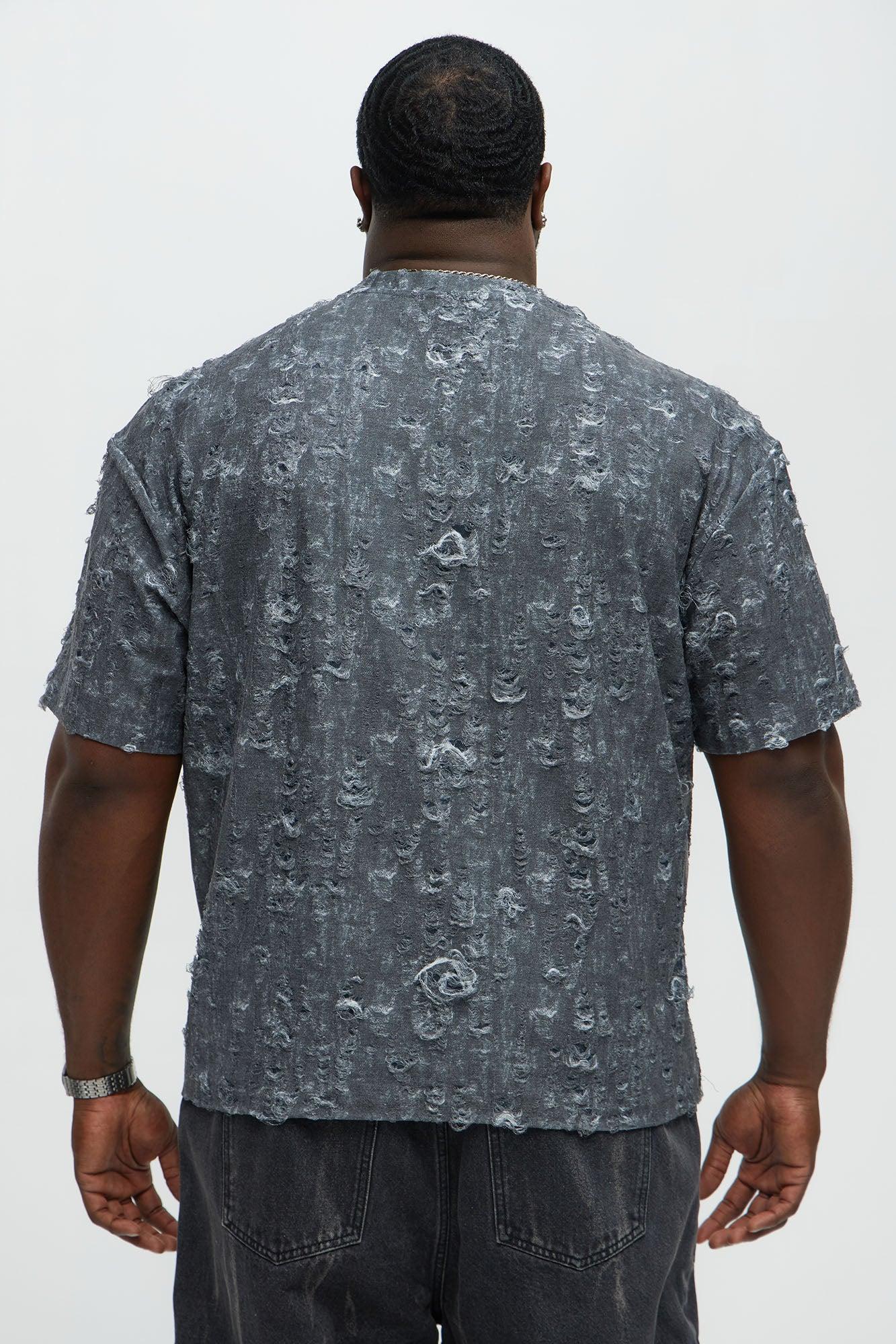 Distressed Relaxed Short Sleeve Tee Shirt - Charcoal Male Product Image