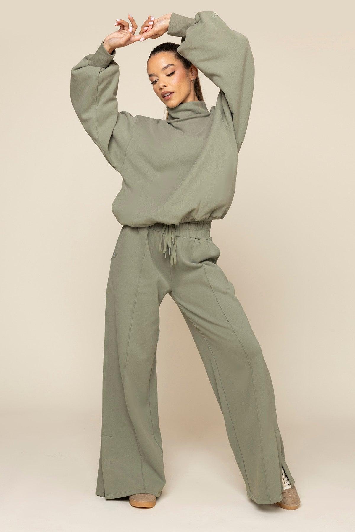 Ooey Gooey Mockneck Sweatshirt with Pockets - Light Sage Product Image