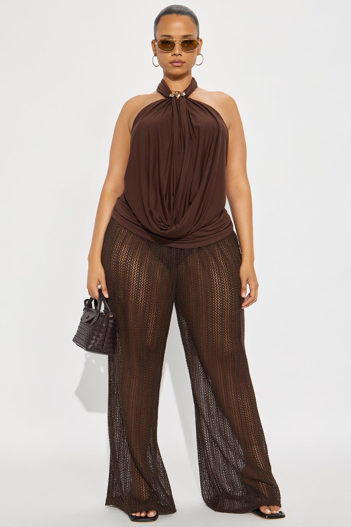 Dreamcatcher Draped Halter Top - Chocolate Female Product Image