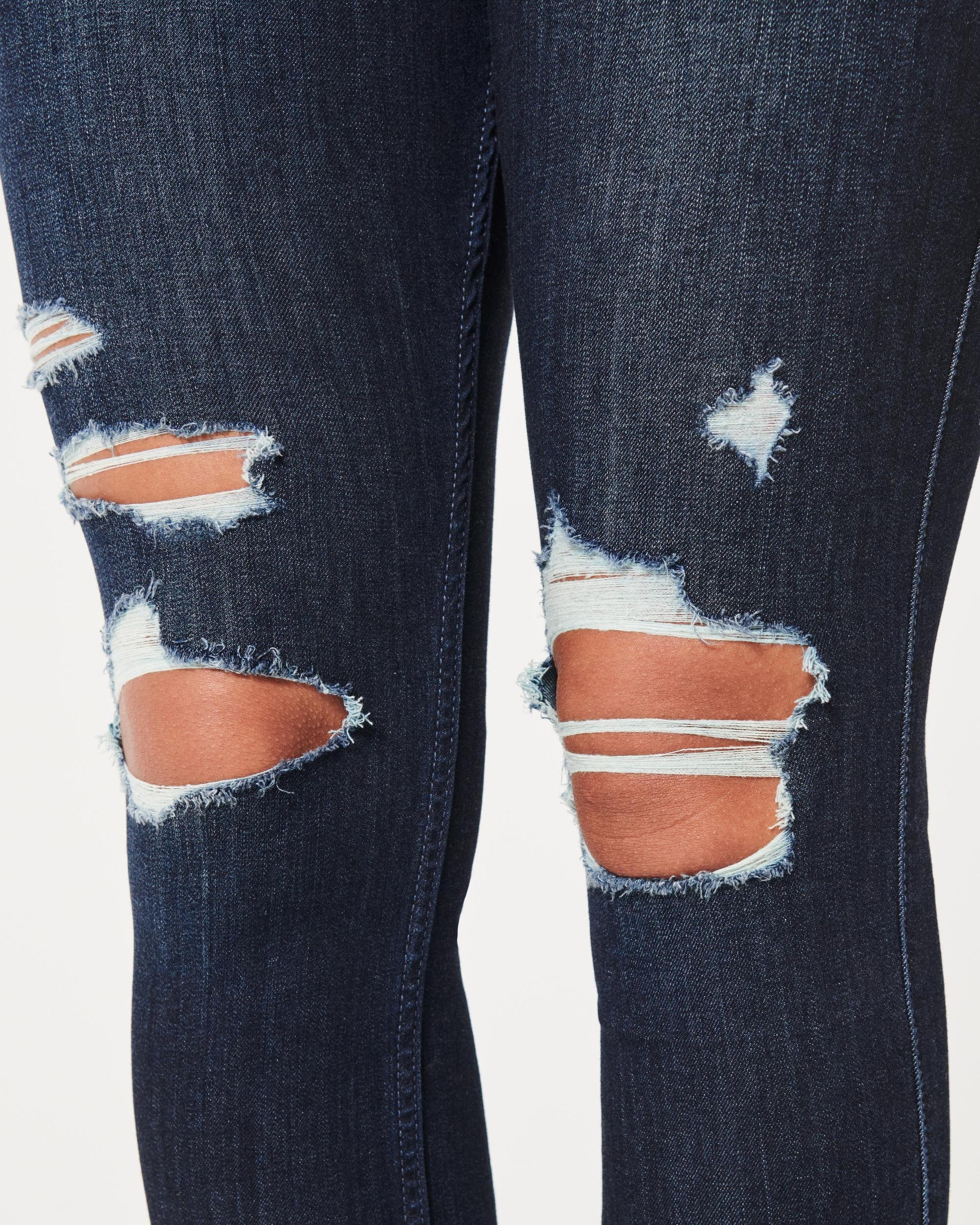 Curvy High-Rise Ripped Dark Wash Jean Leggings Product Image