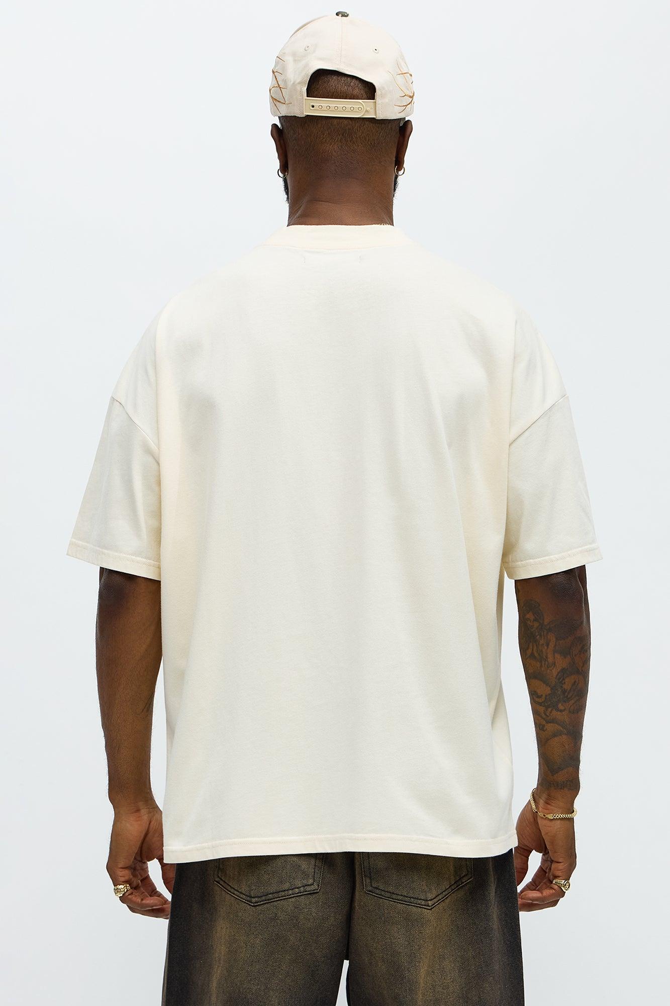 Oversized Mini Embroidery Heavy Weight Boxy tee - Cream Male Product Image