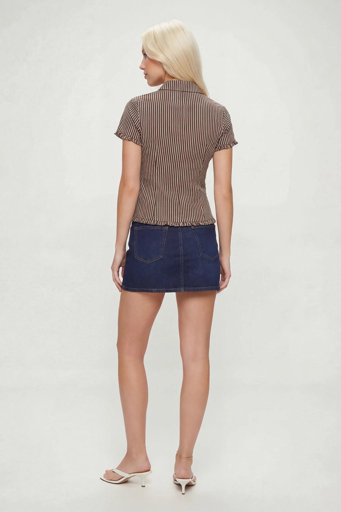 Ruffle Button-Up Short Sleeve Top Female Product Image