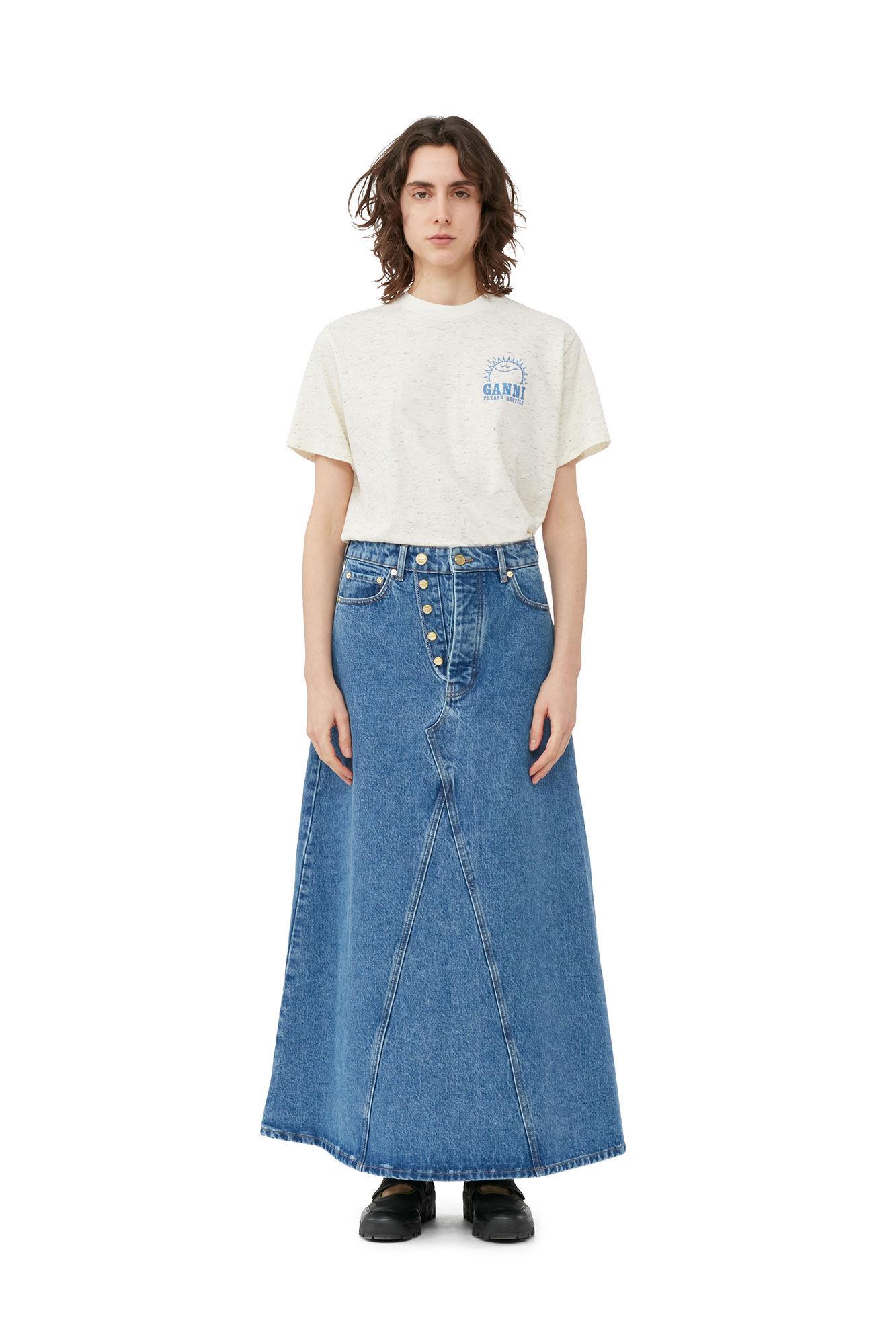 Overdyed Cutline Denim Maxi Skirt Product Image