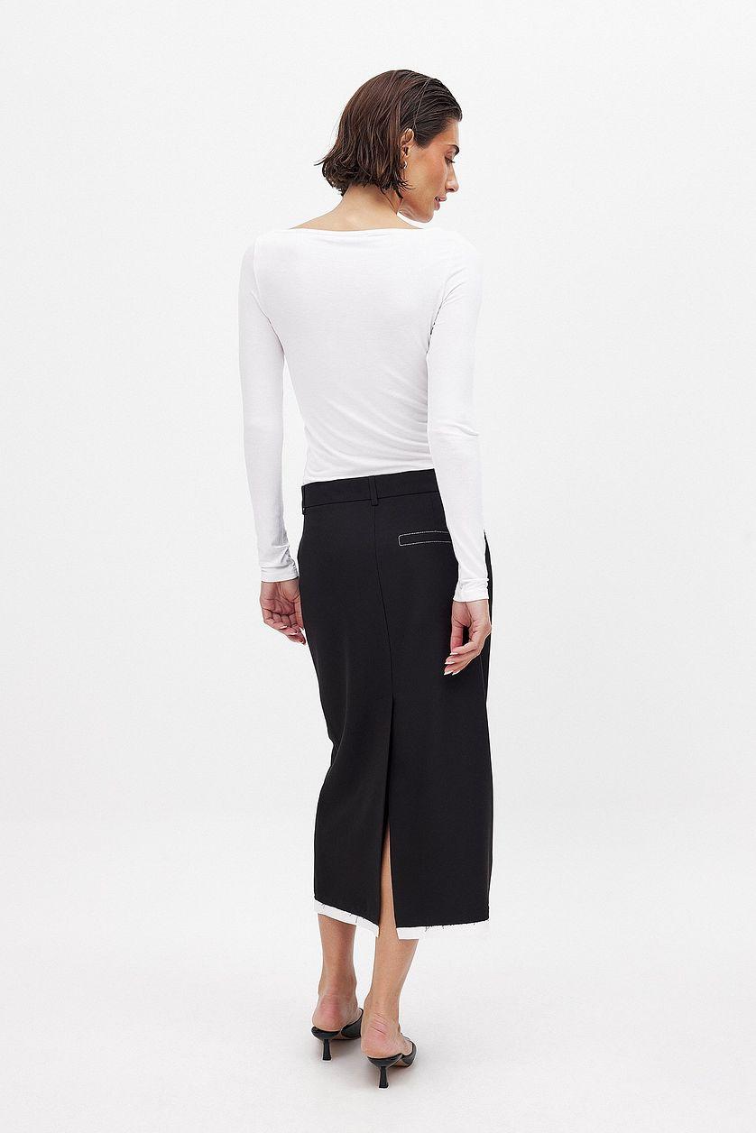 Mid Waist Contrast Detail Midi Skirt Product Image