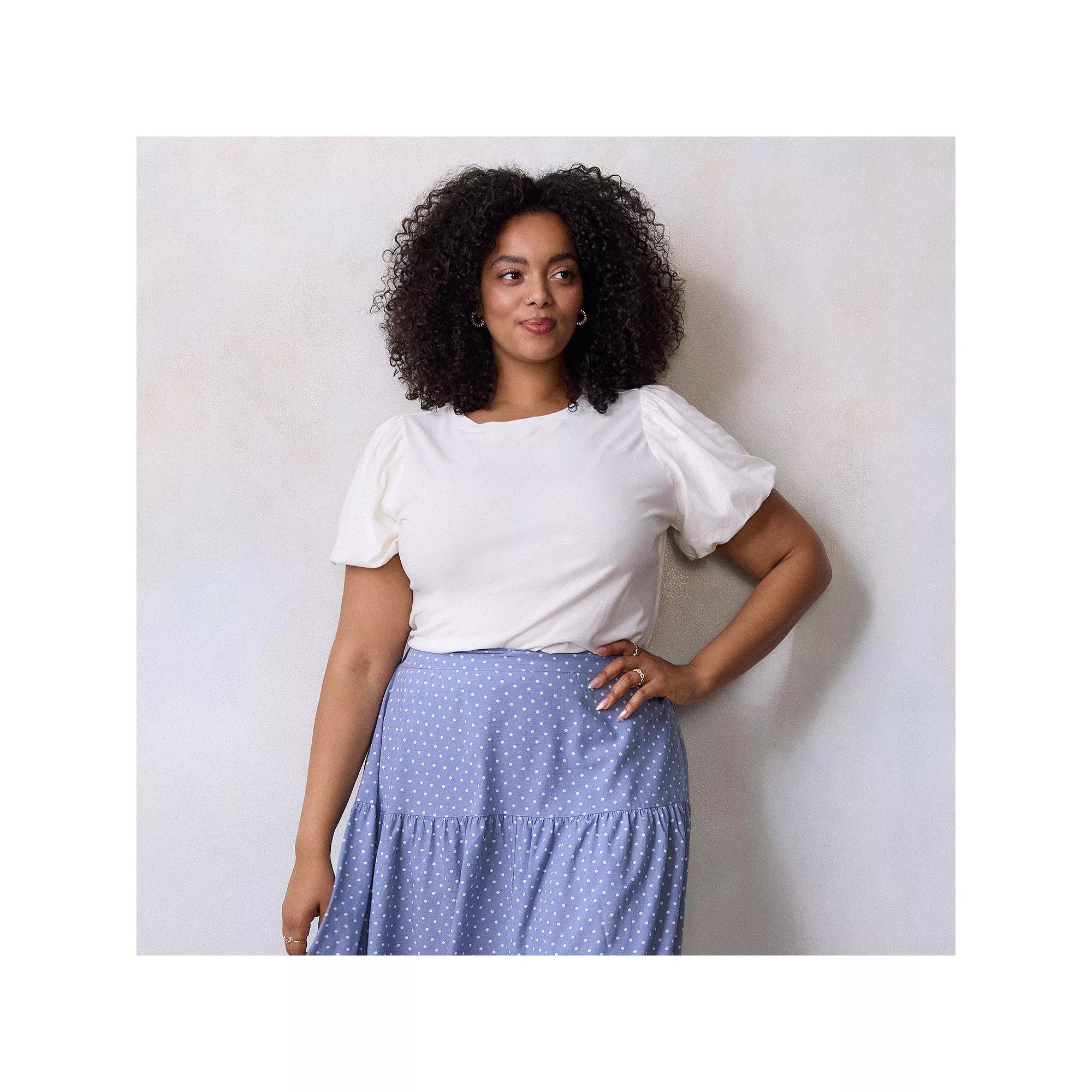 Plus Size LC Lauren Conrad Bubble Sleeve Tee, Women's, Size: 1XL, Blue Water Product Image