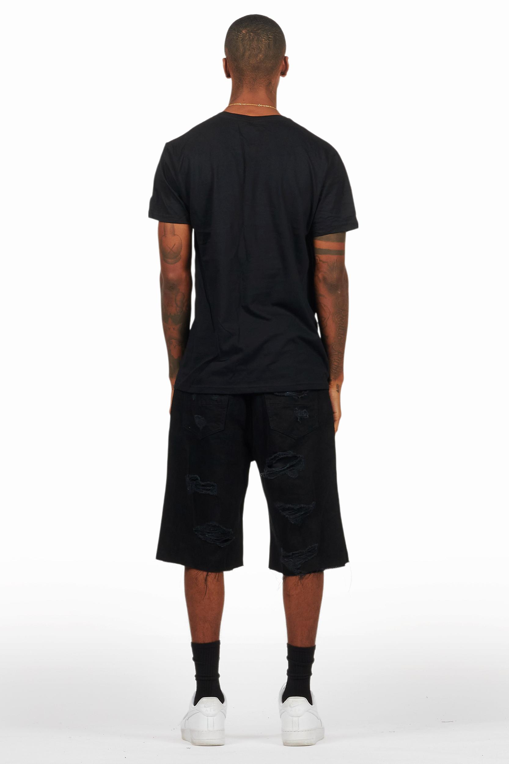 Kip Black T-Shirt/Denim Short Set Male Product Image
