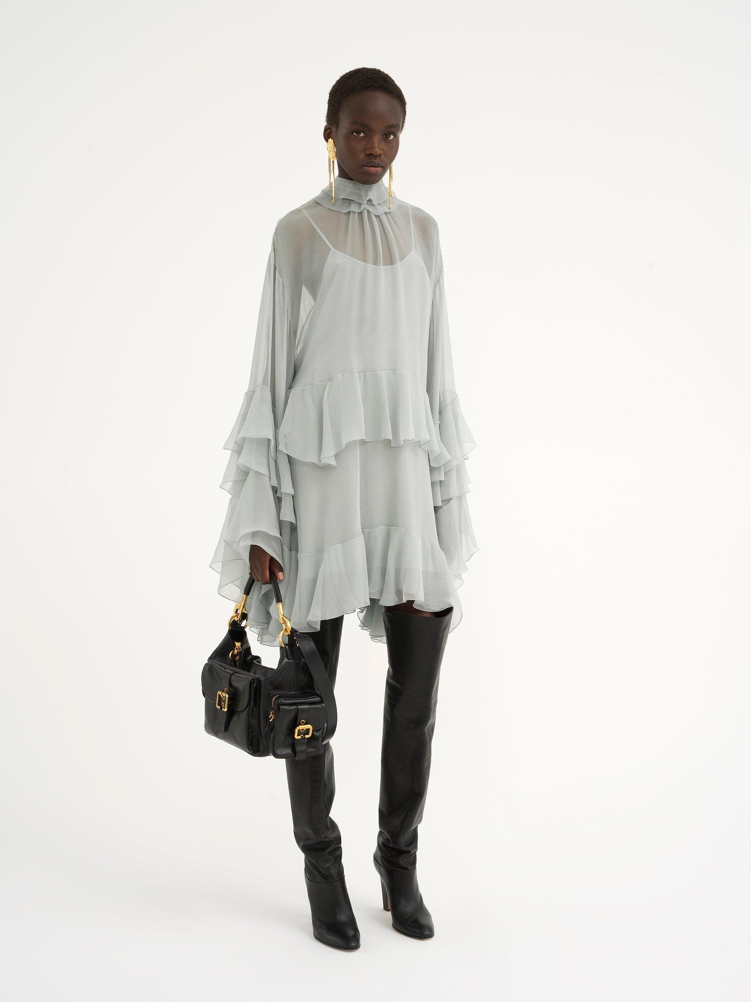 Mini ruffled dress in silk mousseline Product Image