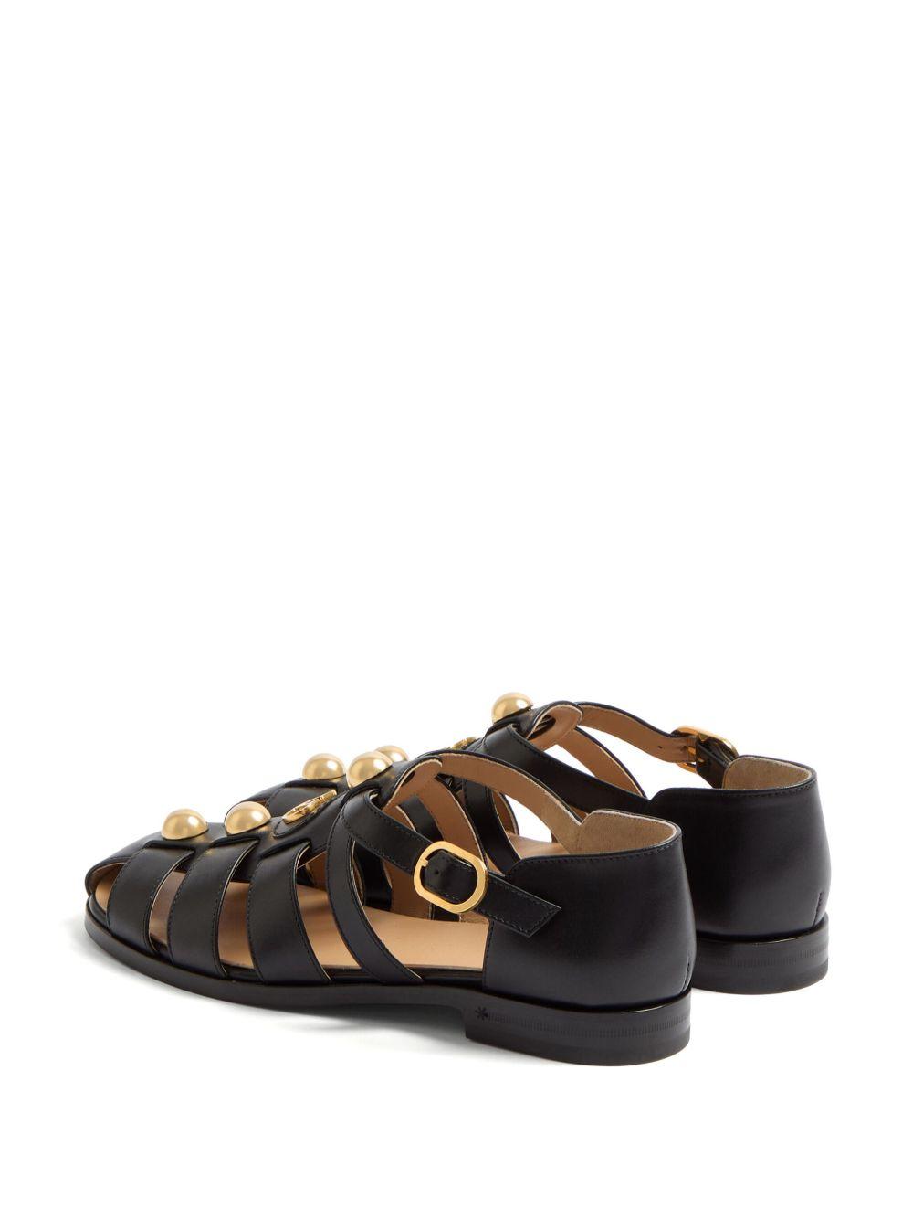 VALENTINO GARAVANI Vlogo Signature Faux-pearl Flat Sandals In Black Product Image