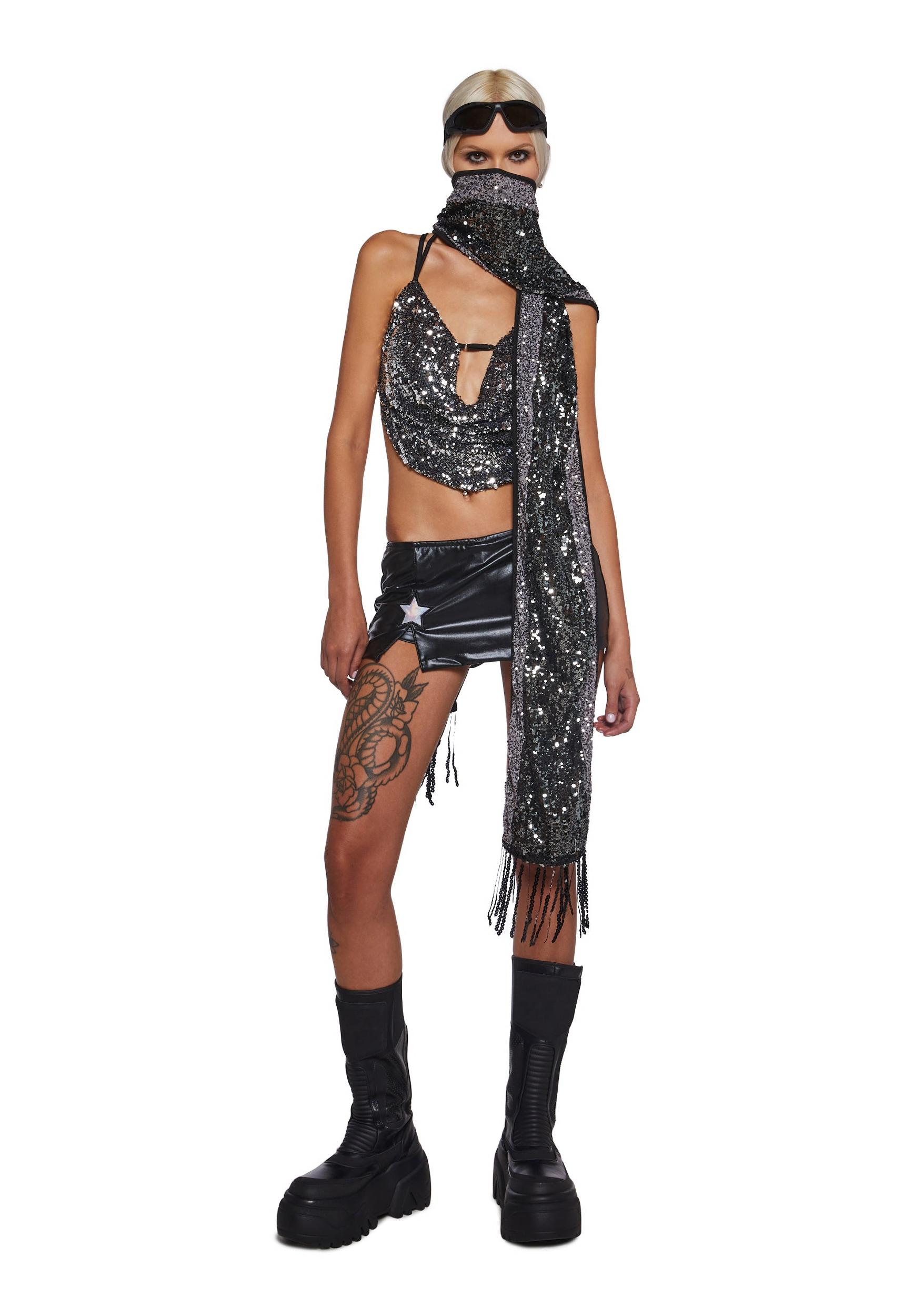 Womens Sequin Scarf Club Exx - Silver Product Image