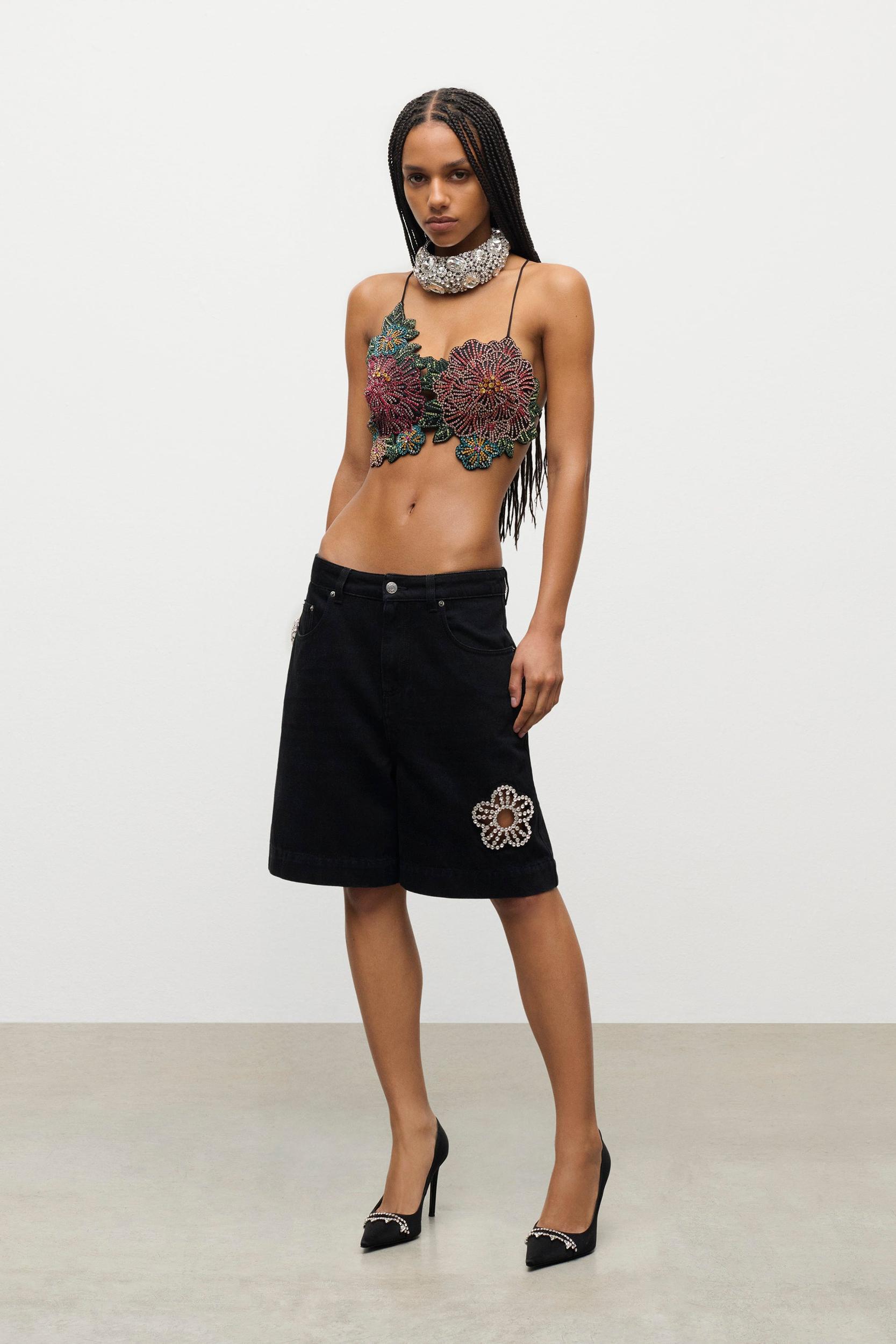 Crystal Flower Bermuda Jean Short Product Image