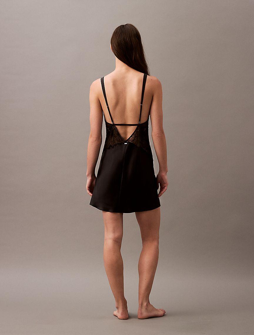 CK Black Floral Lace Silk Chemise Product Image