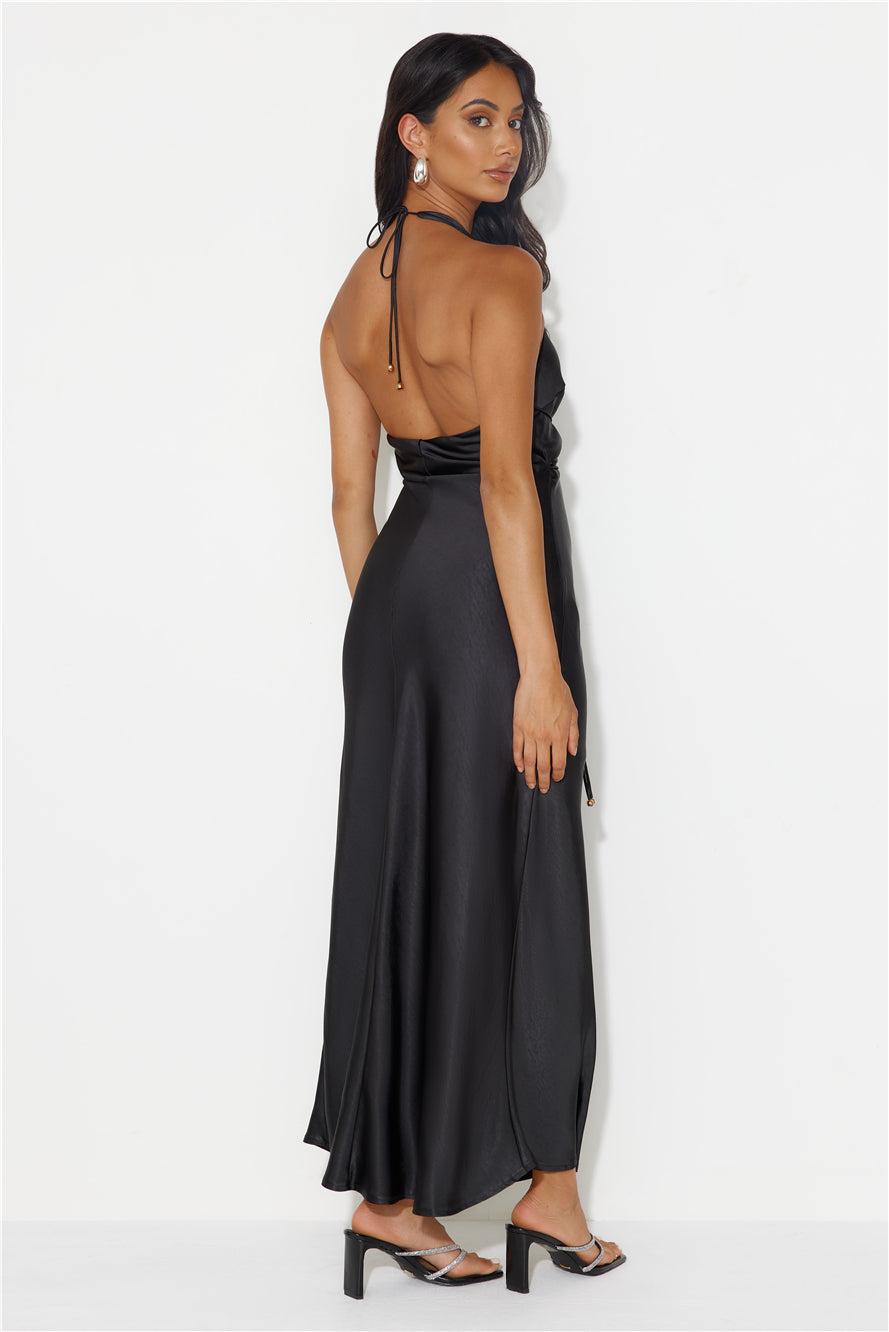 Endless City Halter Satin Maxi Dress Black Product Image