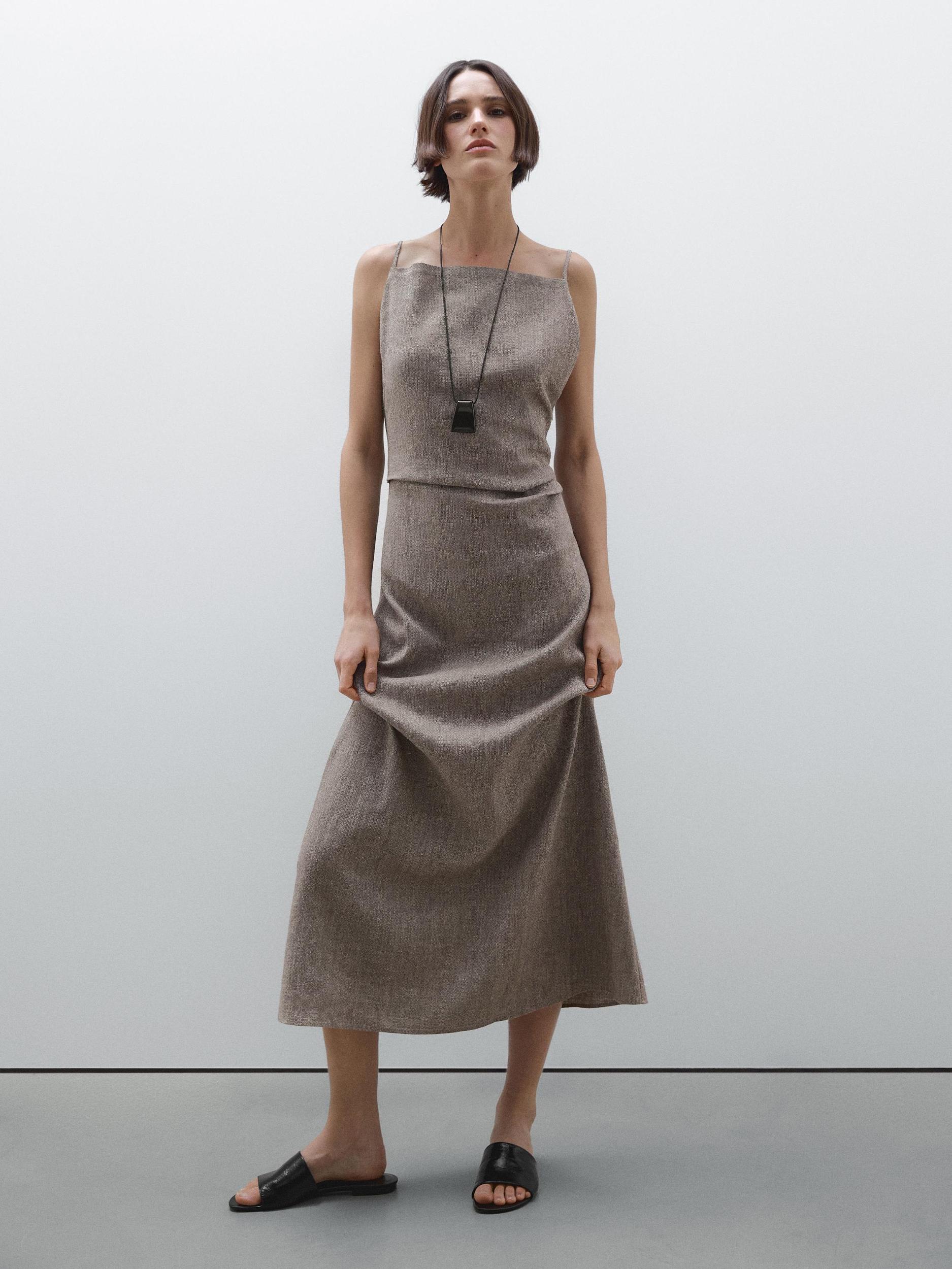 Long flowing linen blend dress Product Image