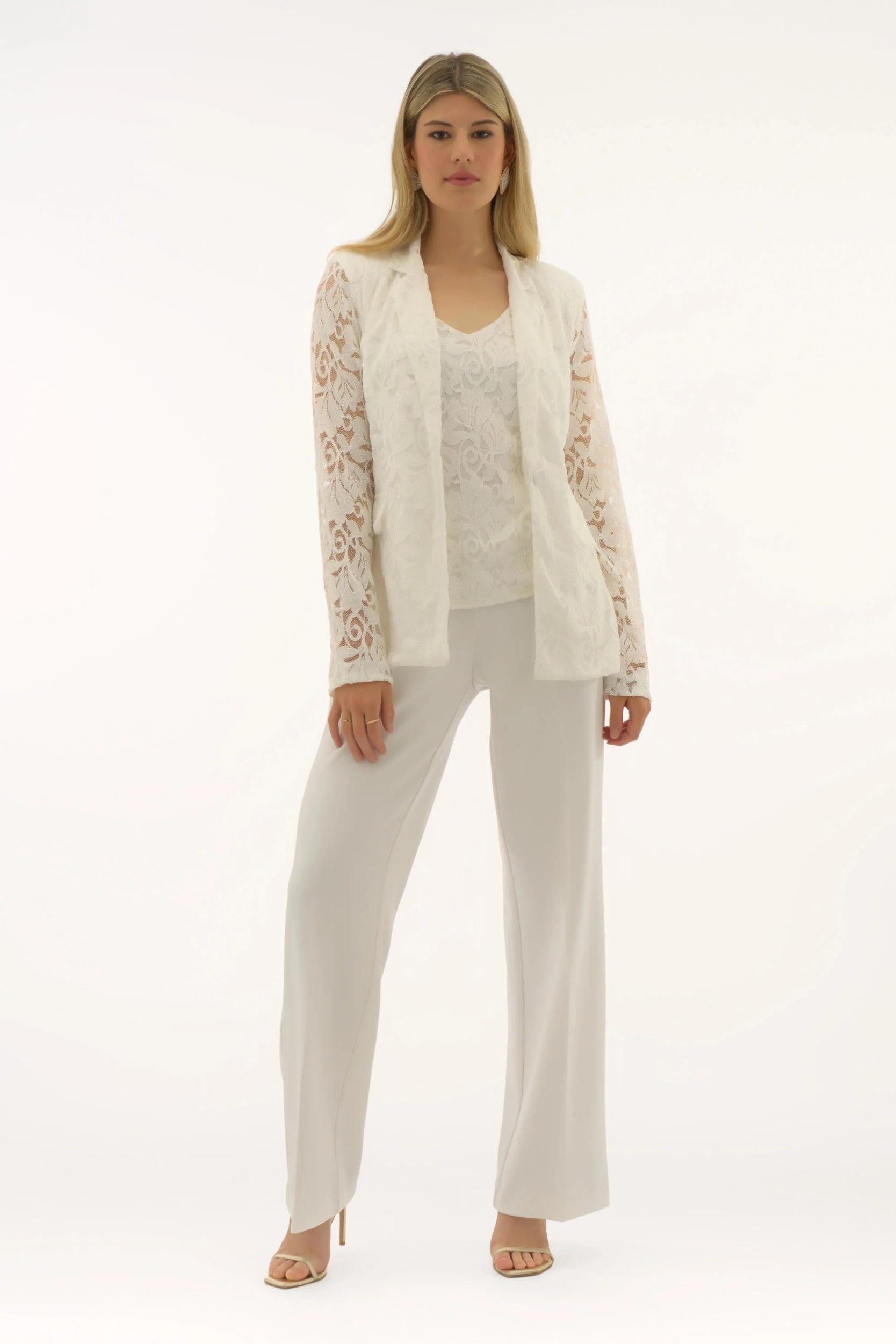 Stretch Lace Fitted Blazer- Vanilla Product Image