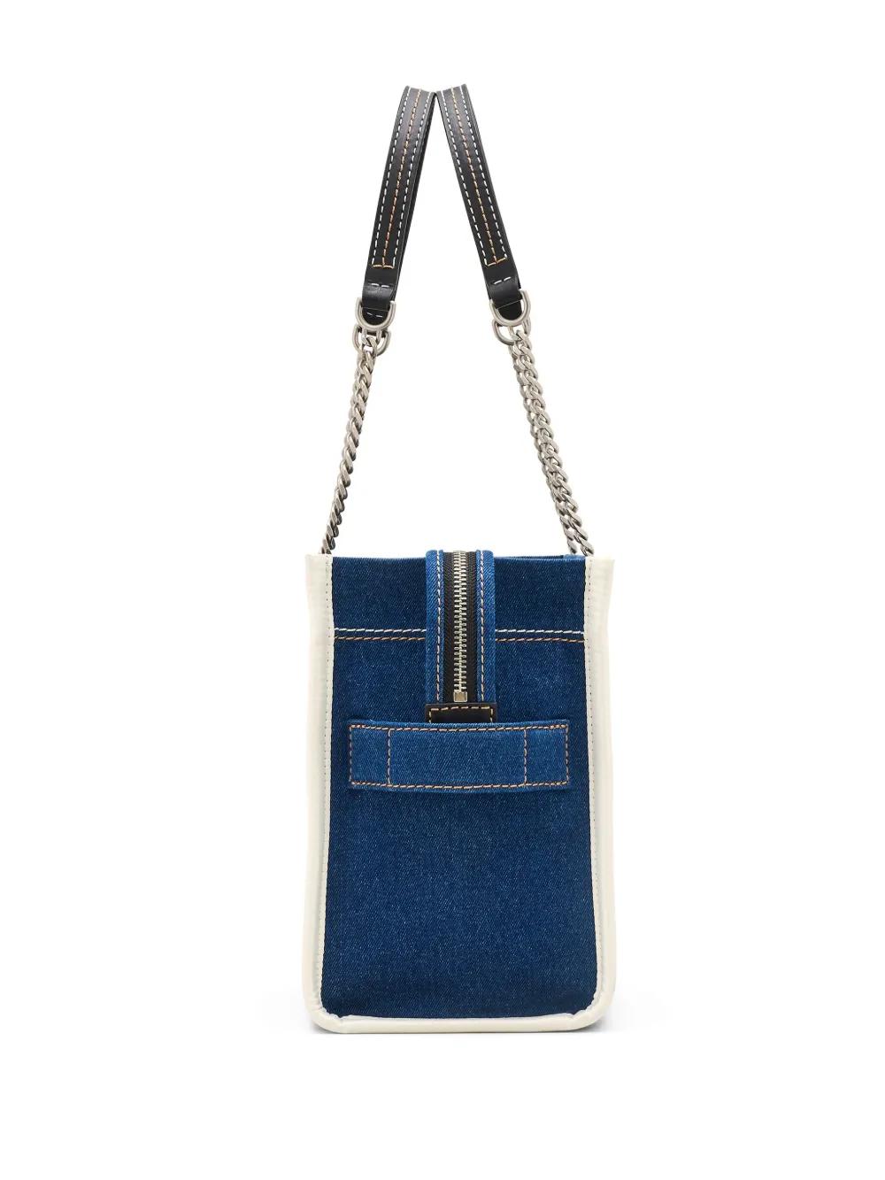 MARC JACOBS The Medium Tote In Blue Denim With Embroidered Logo In Dark Wash Product Image