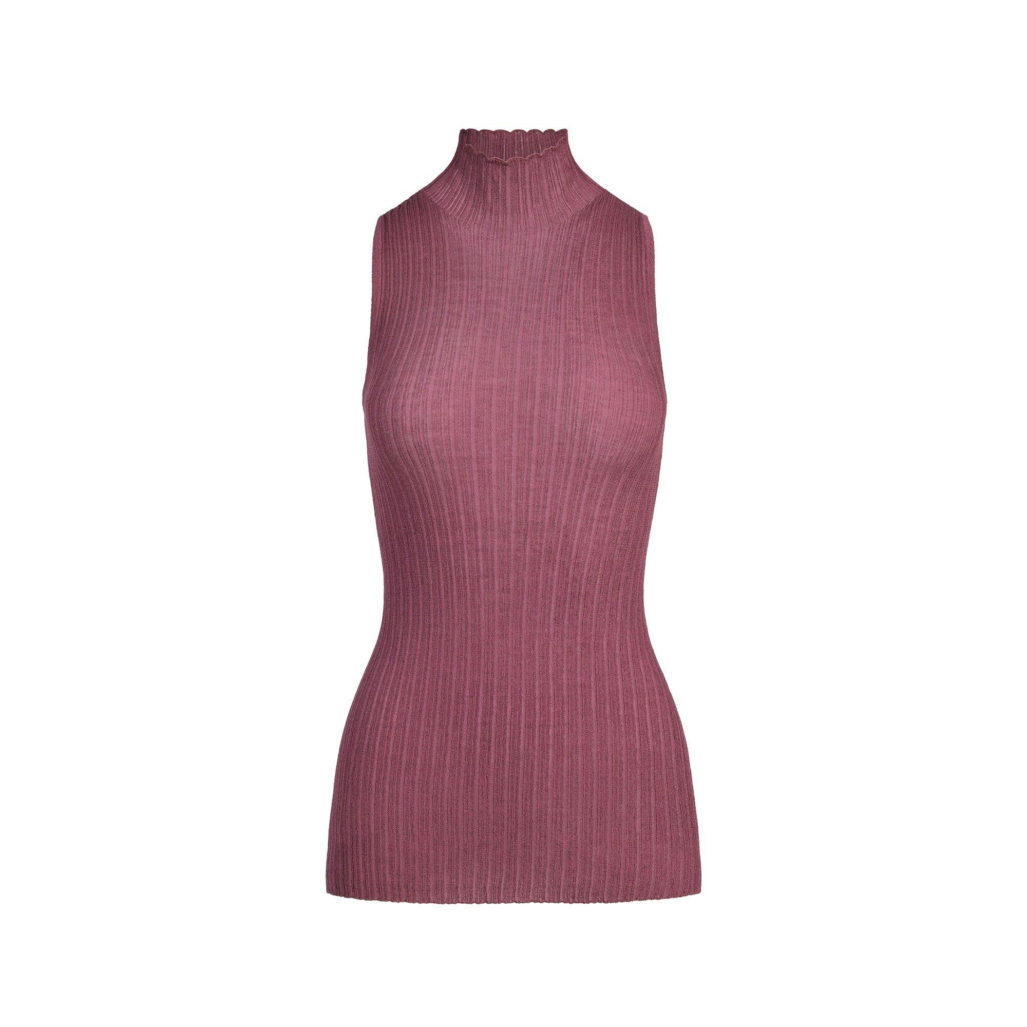 SHEER KNIT LONG SLEEVE HENLEY | BEET Product Image