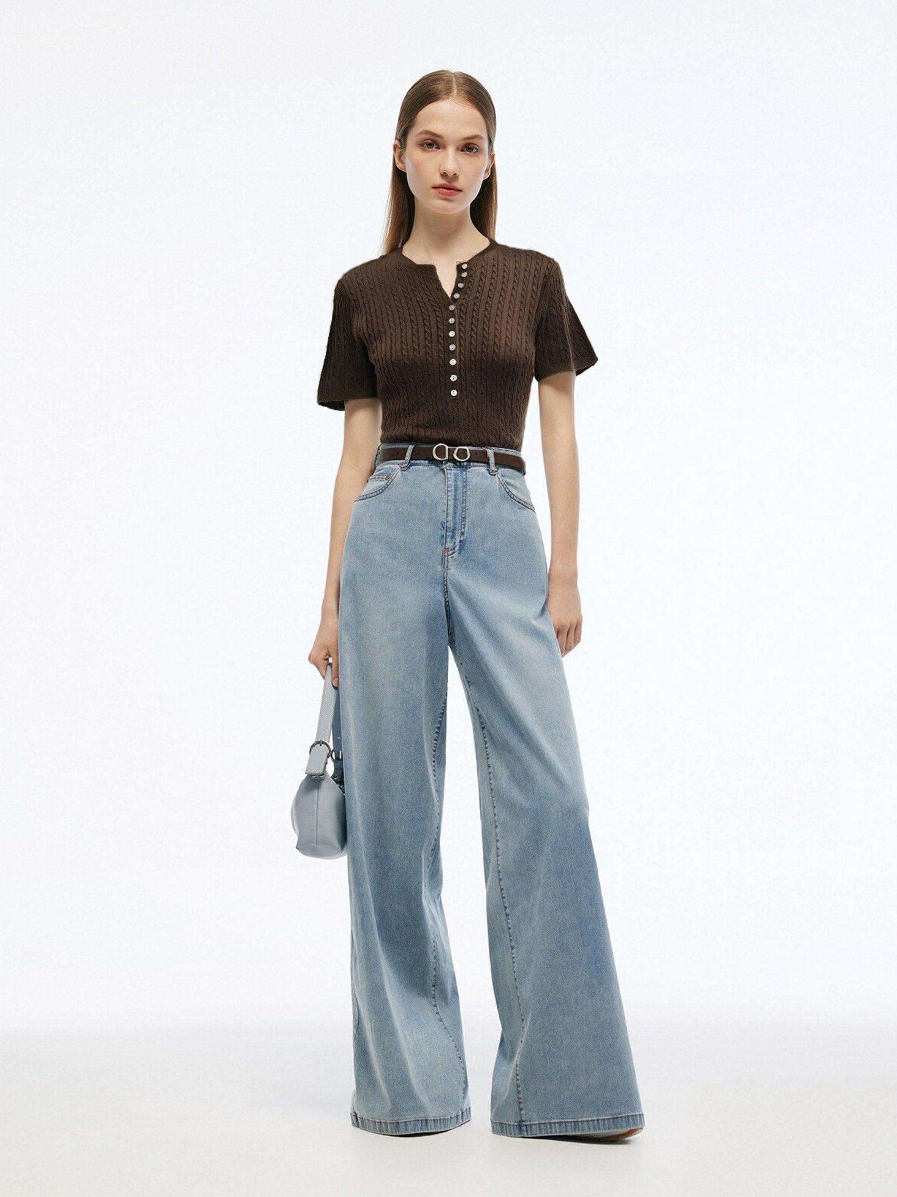 Henley Neck Women Knit Top Product Image