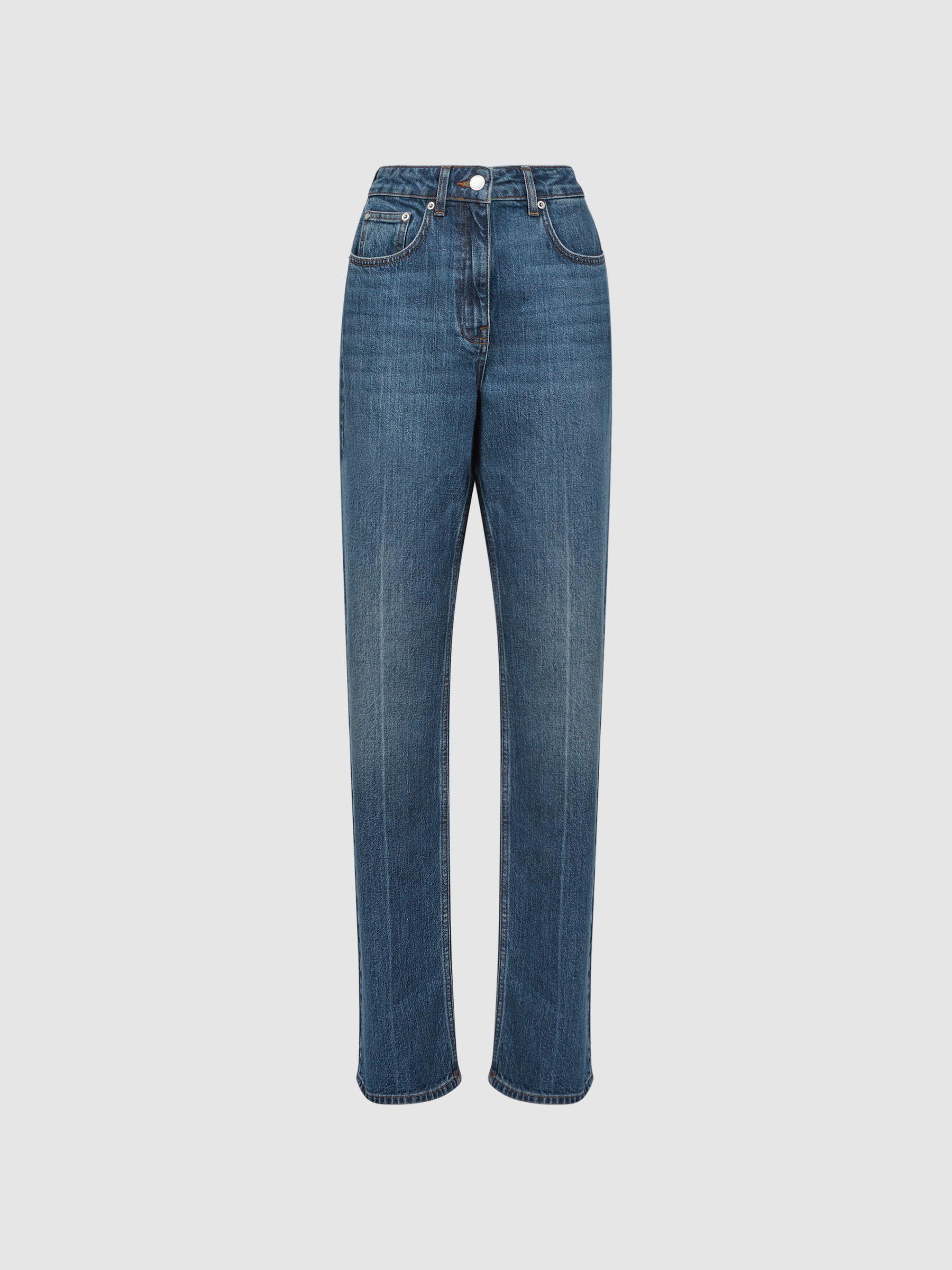 High Rise Straight Leg Jeans in Mid Blue Product Image